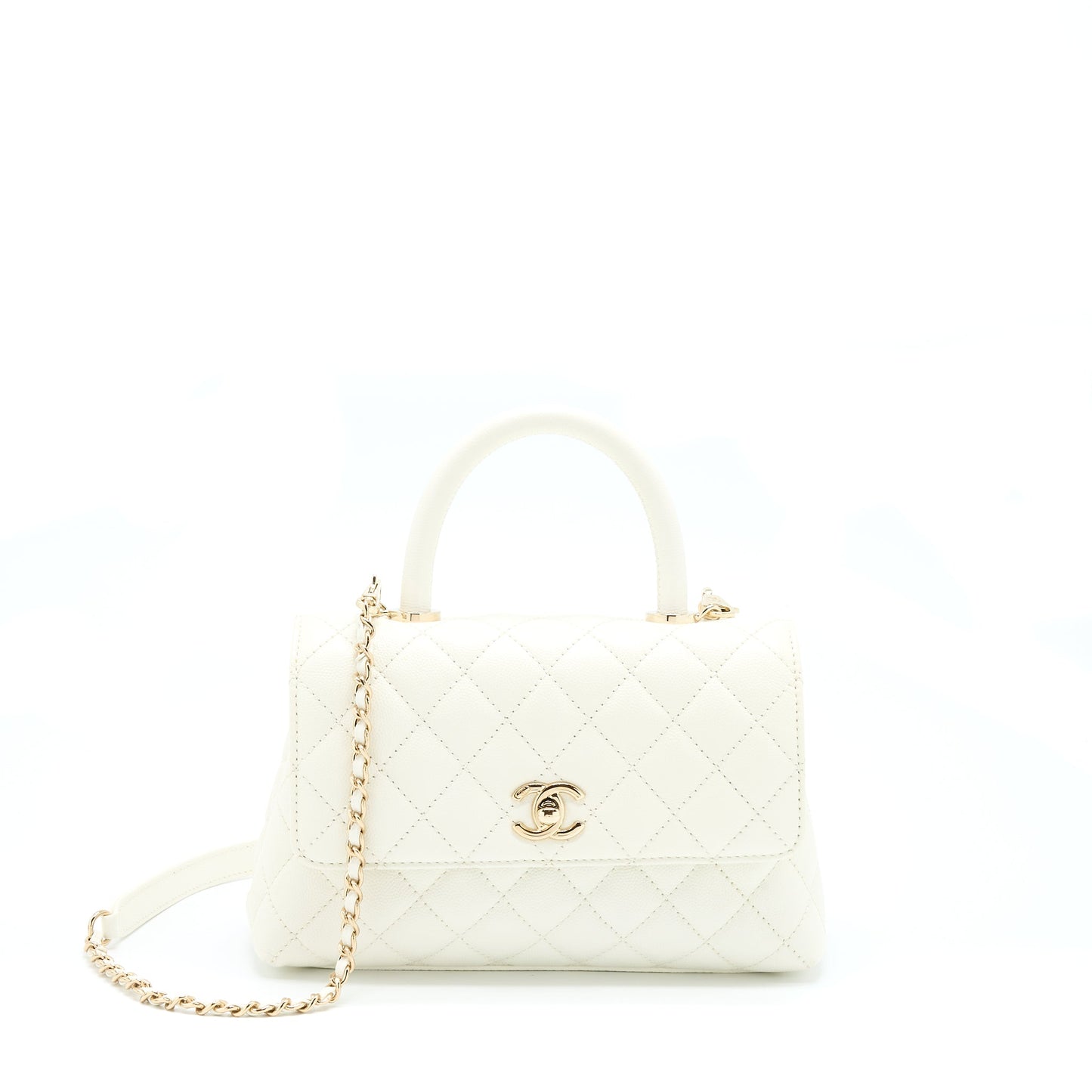 Chanel Coco Handle Caviar LGHW Microchip White Small Handbag Microchip 2