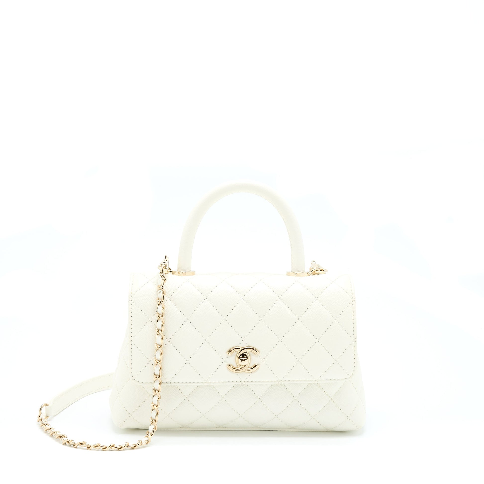 Chanel Coco Handle Caviar LGHW Microchip White Small Handbag Microchip 2