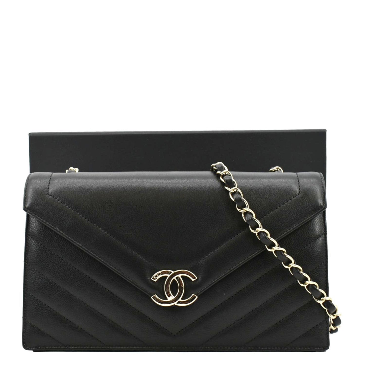 Chanel CC Flap Chevron Stitched Leather Black Travel Bag