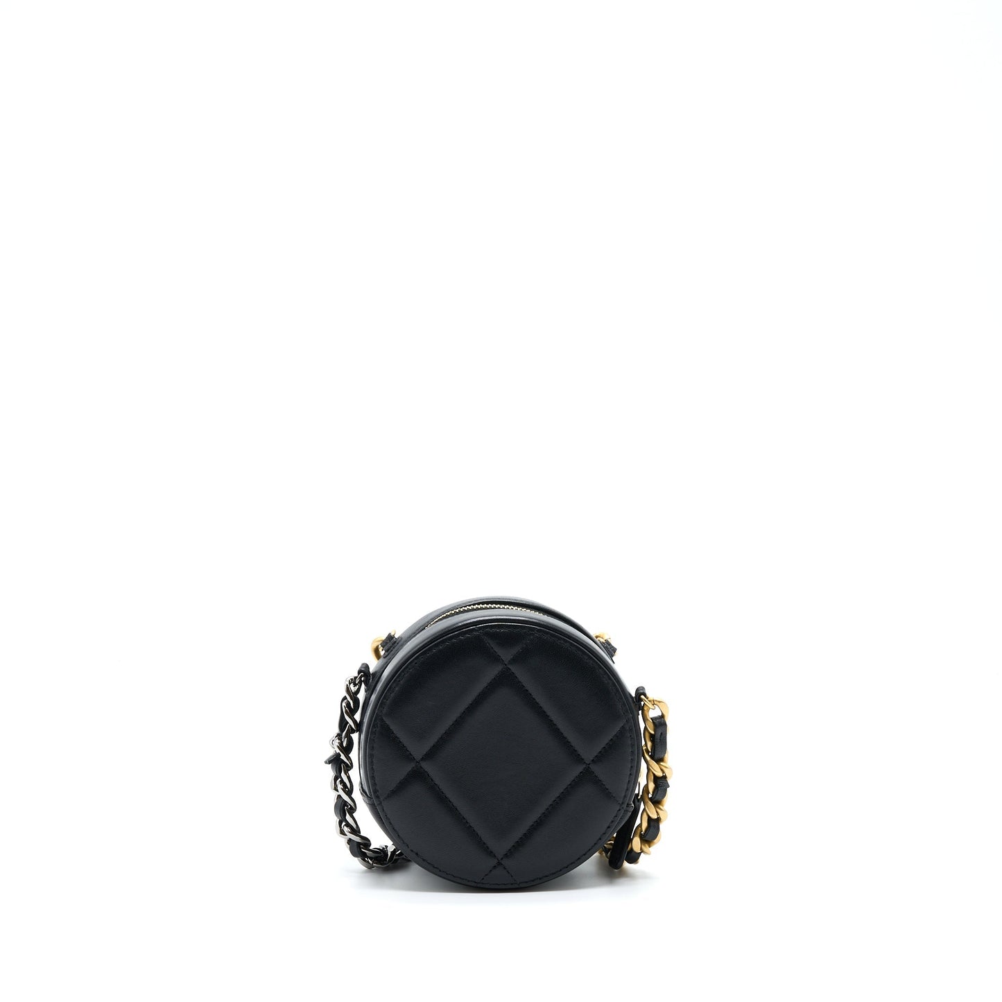 Chanel 19 Round Lambskin Hardware Gold Silver Clutch Bag