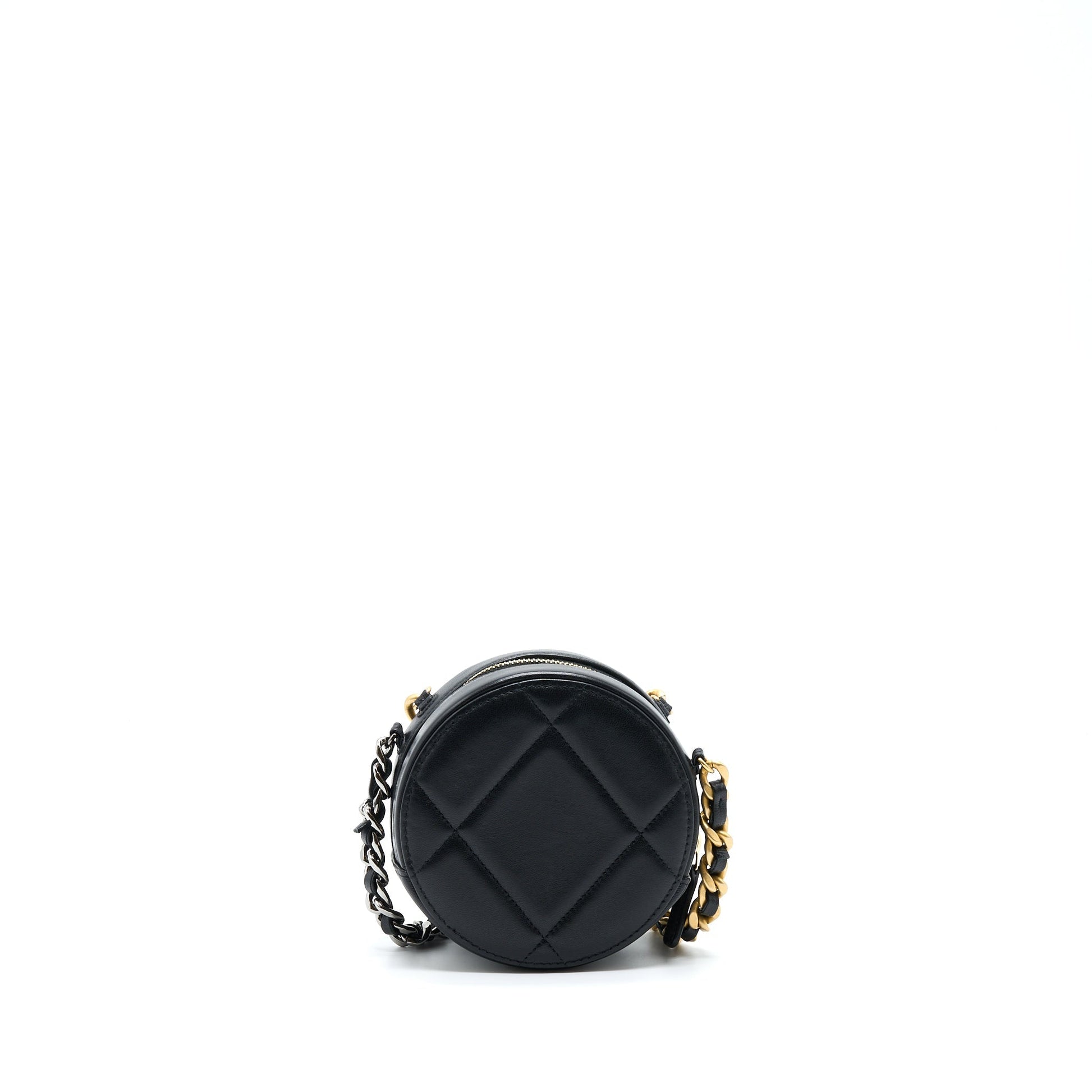 Chanel 19 Round Lambskin Hardware Gold Silver Clutch Bag