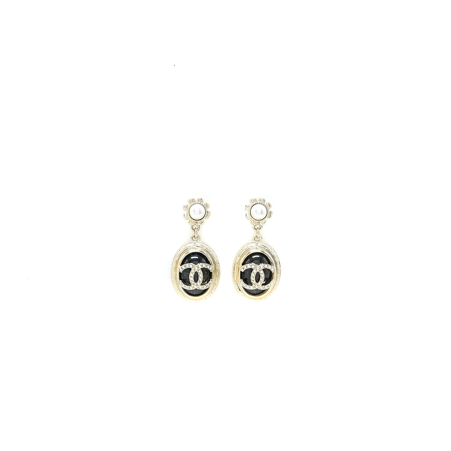 Chanel Round CC Logo Dropped Crystal Pearl Black Gold Handbag