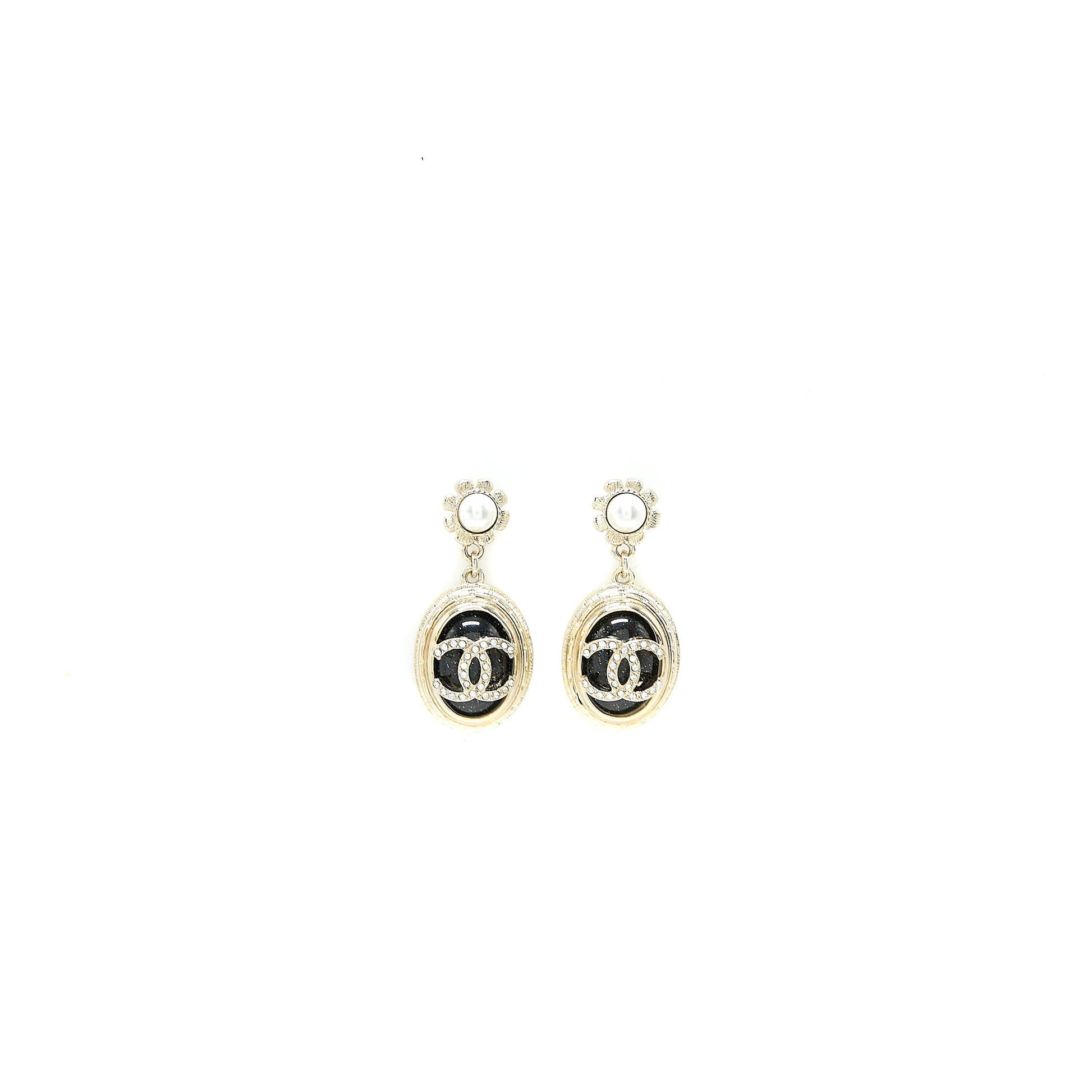 Chanel Round CC Logo Dropped Crystal Pearl Black Gold Handbag