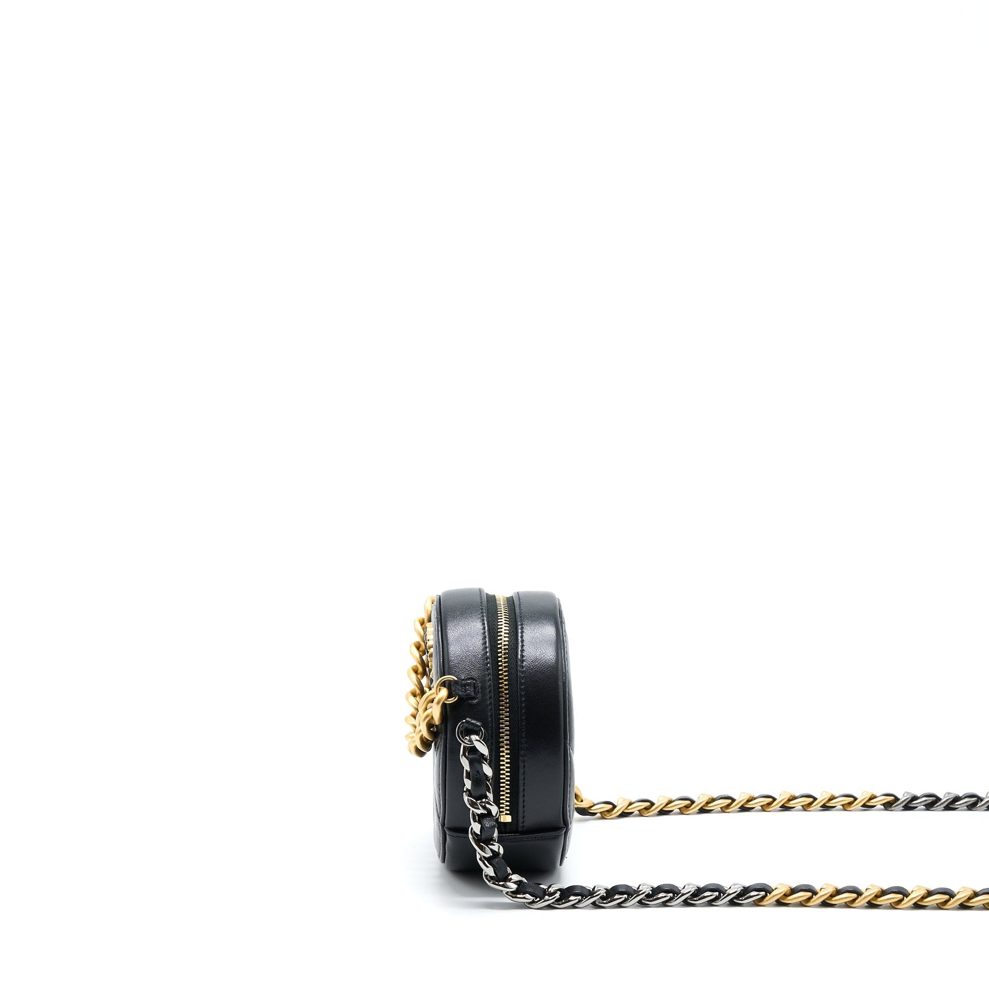 Chanel 19 Round Lambskin Hardware Gold Silver Clutch Bag