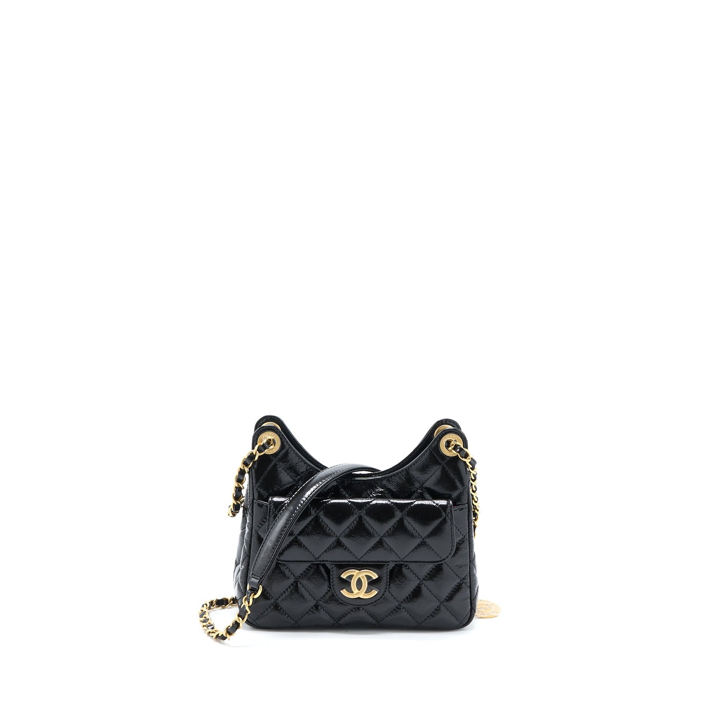 Chanel 23C Hobo Shiny Calfskin Brushed GHW Black Small Shoulder Bag 3
