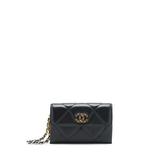 Chanel 19 lambskin GHW Black Small Clutch Bag