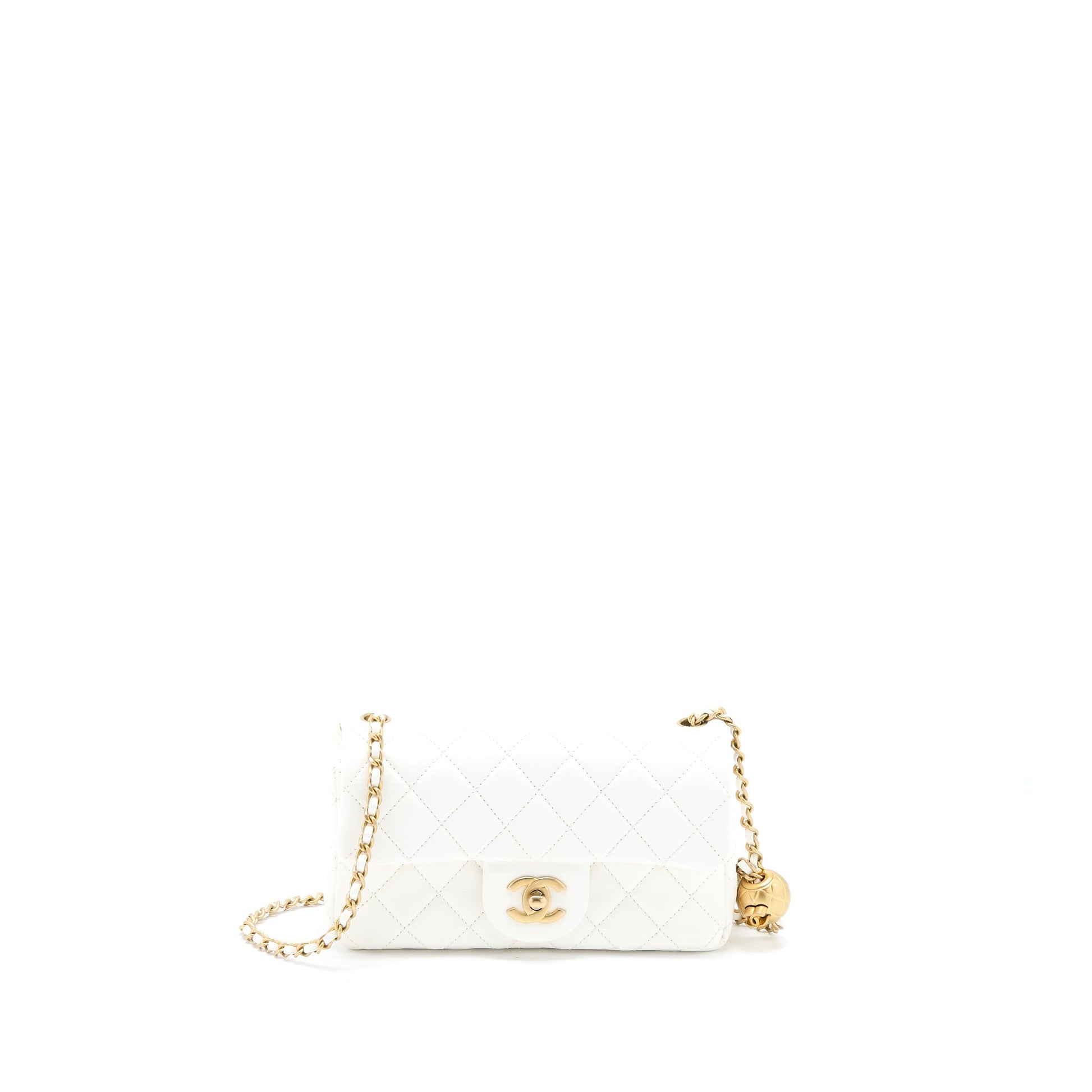 Chanel Pearl Crush Rectangular Flap Lambskin GHW White Shoulder Bag White Ghw
