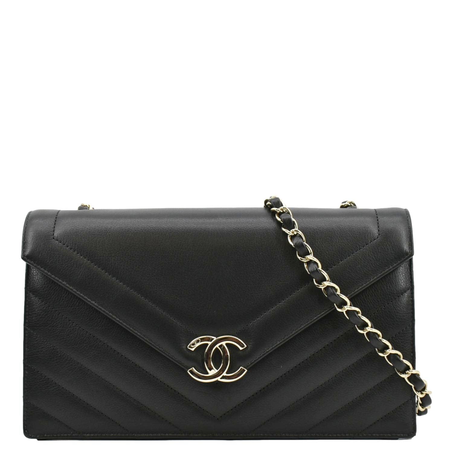 Chanel CC Flap Chevron Stitched Leather Black Travel Bag