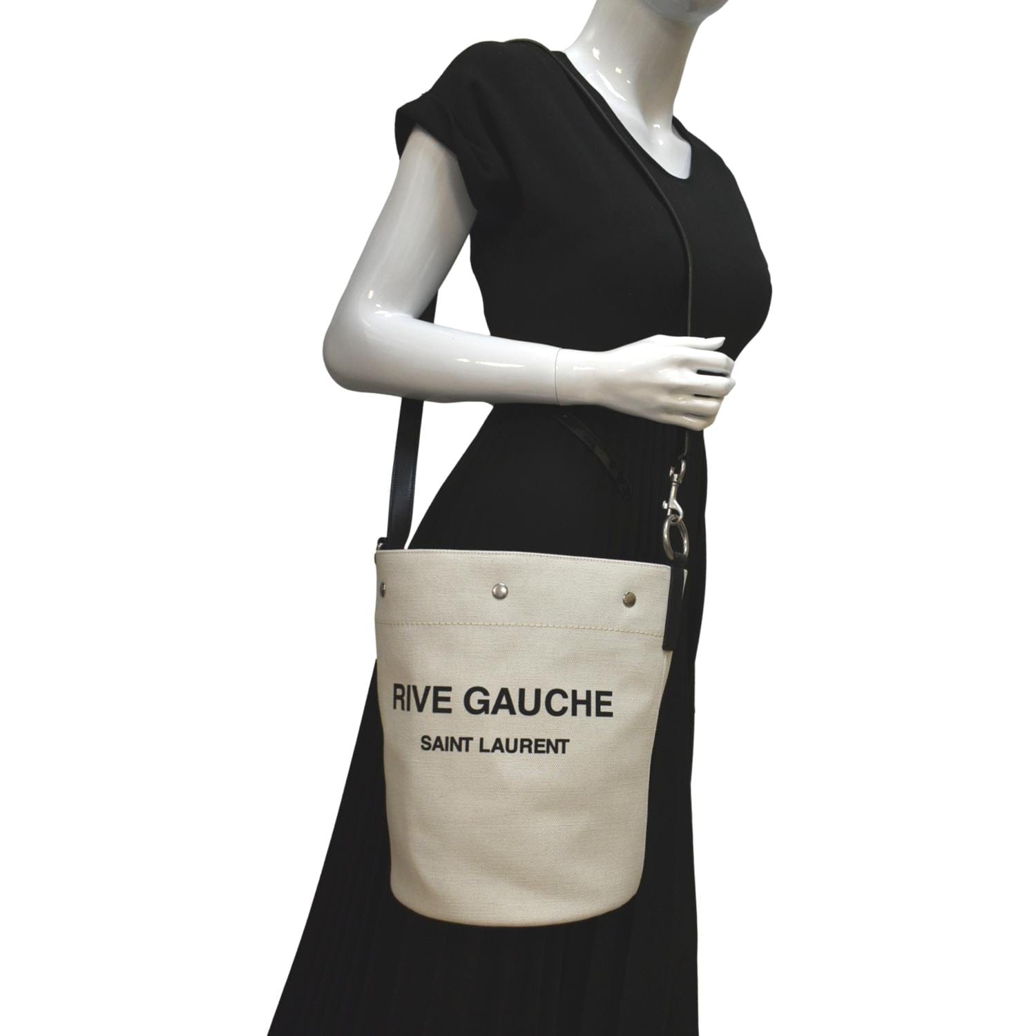 YSL Saint Laurent Yves Rive Gauche Linen Bag White Bucket Shoulder Bag