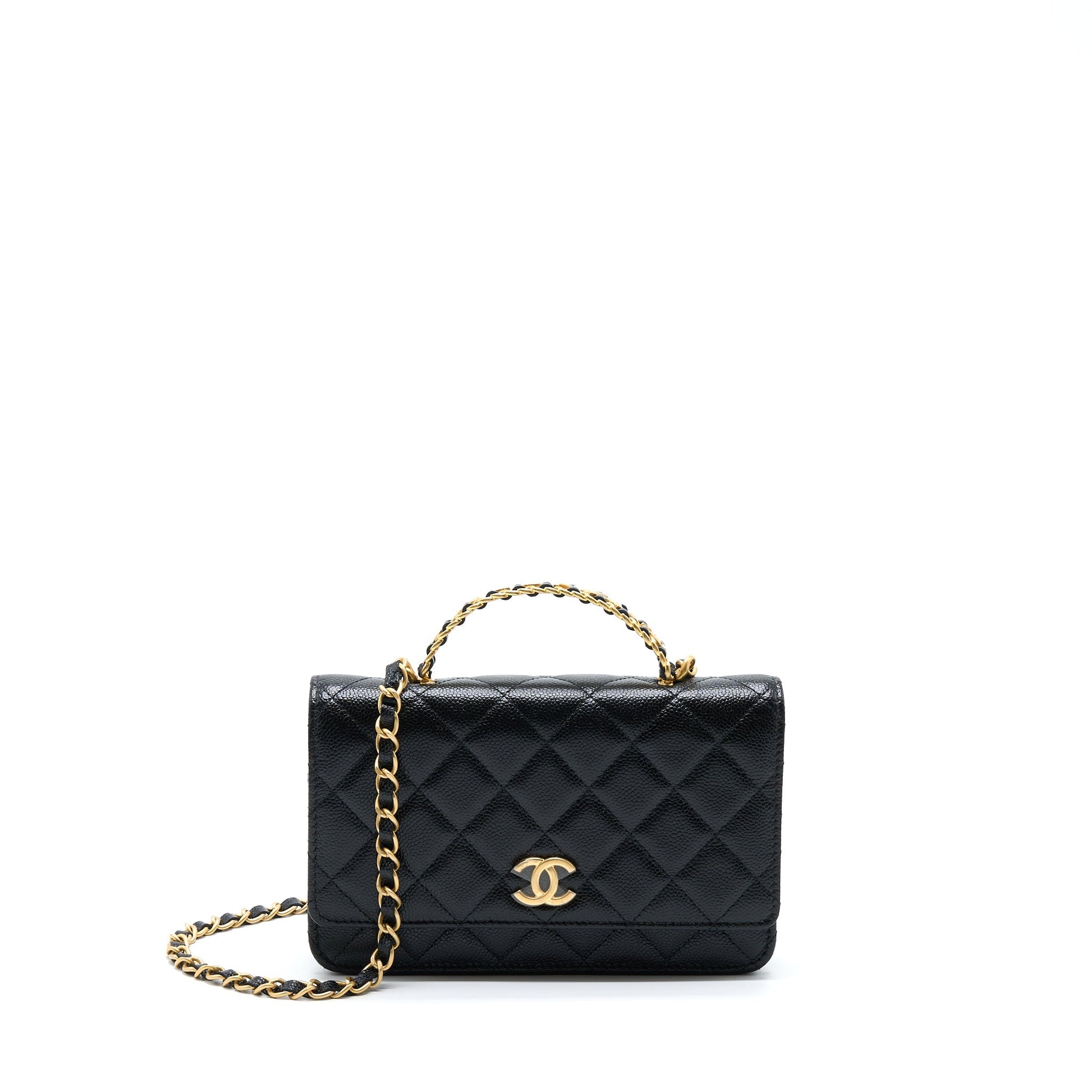 Chanel Letter Top Handle On Caviar GHW Black Wallet Case