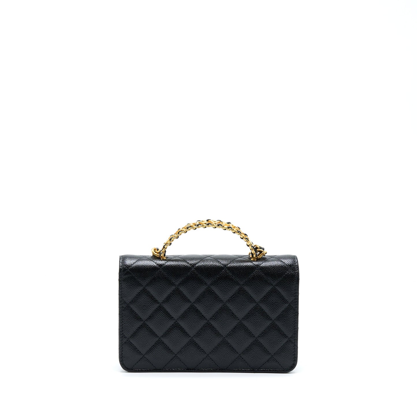 Chanel Letter Top Handle On Caviar GHW Black Wallet Case