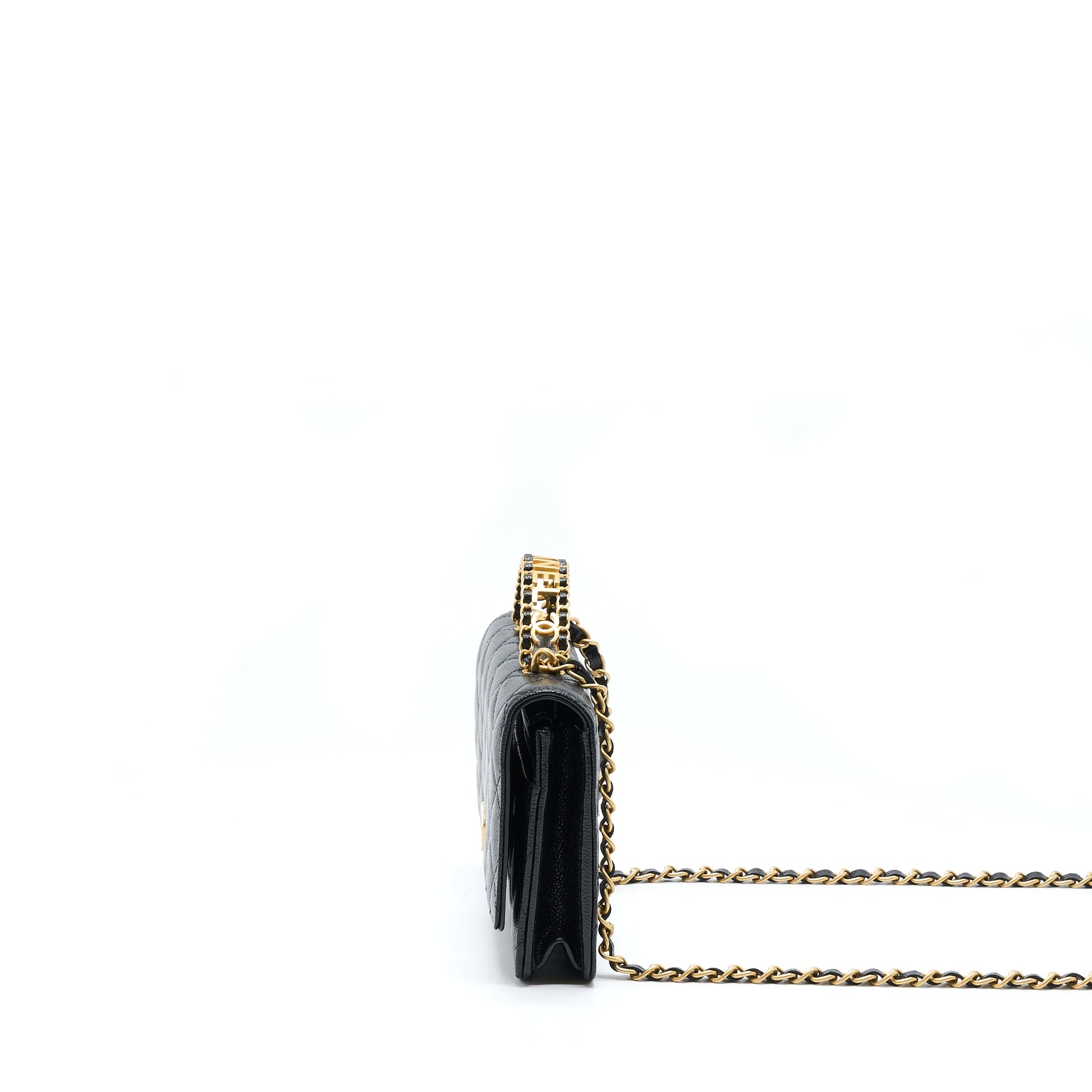 Chanel Letter Top Handle On Caviar GHW Black Wallet Case