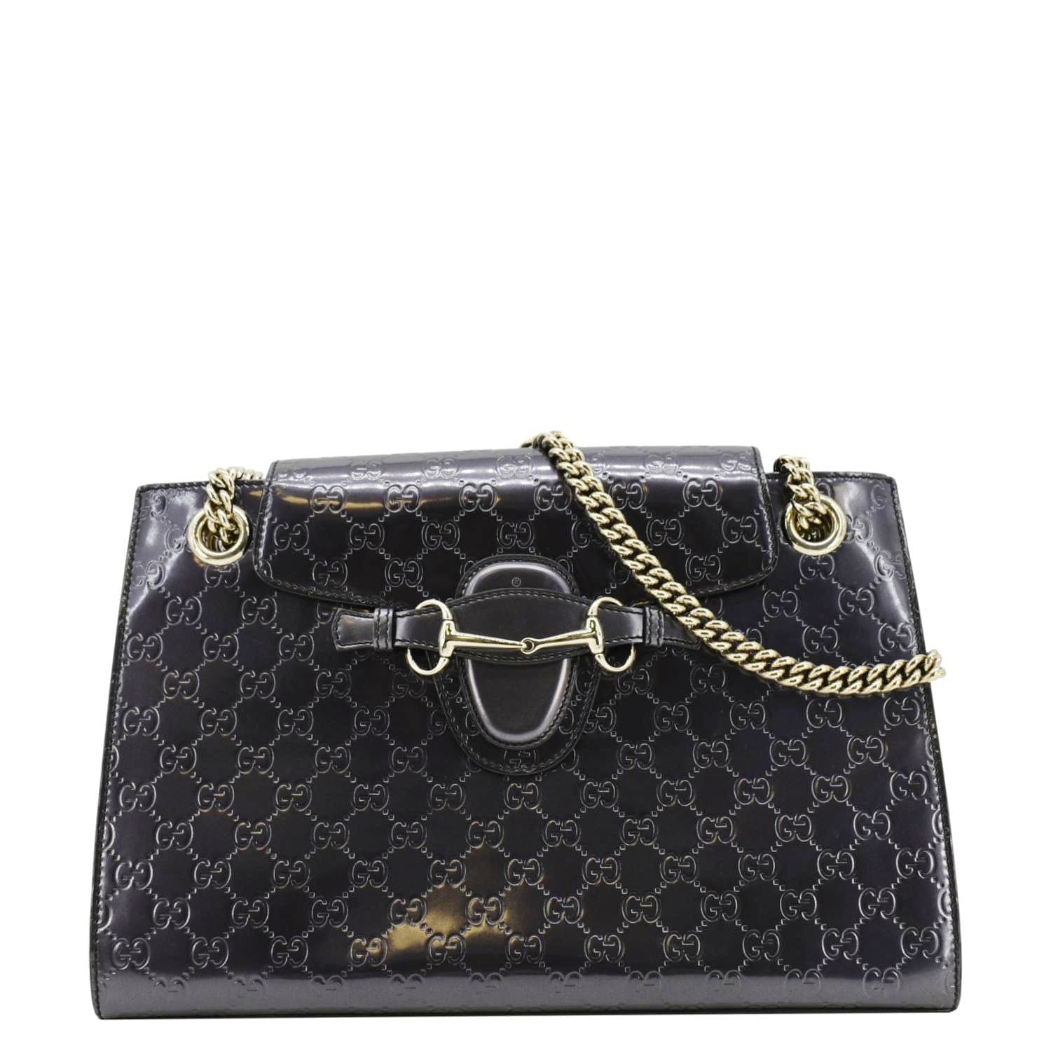 Gucci Emily ssima Patent Shoulder Bag Dark Violet Leather Large