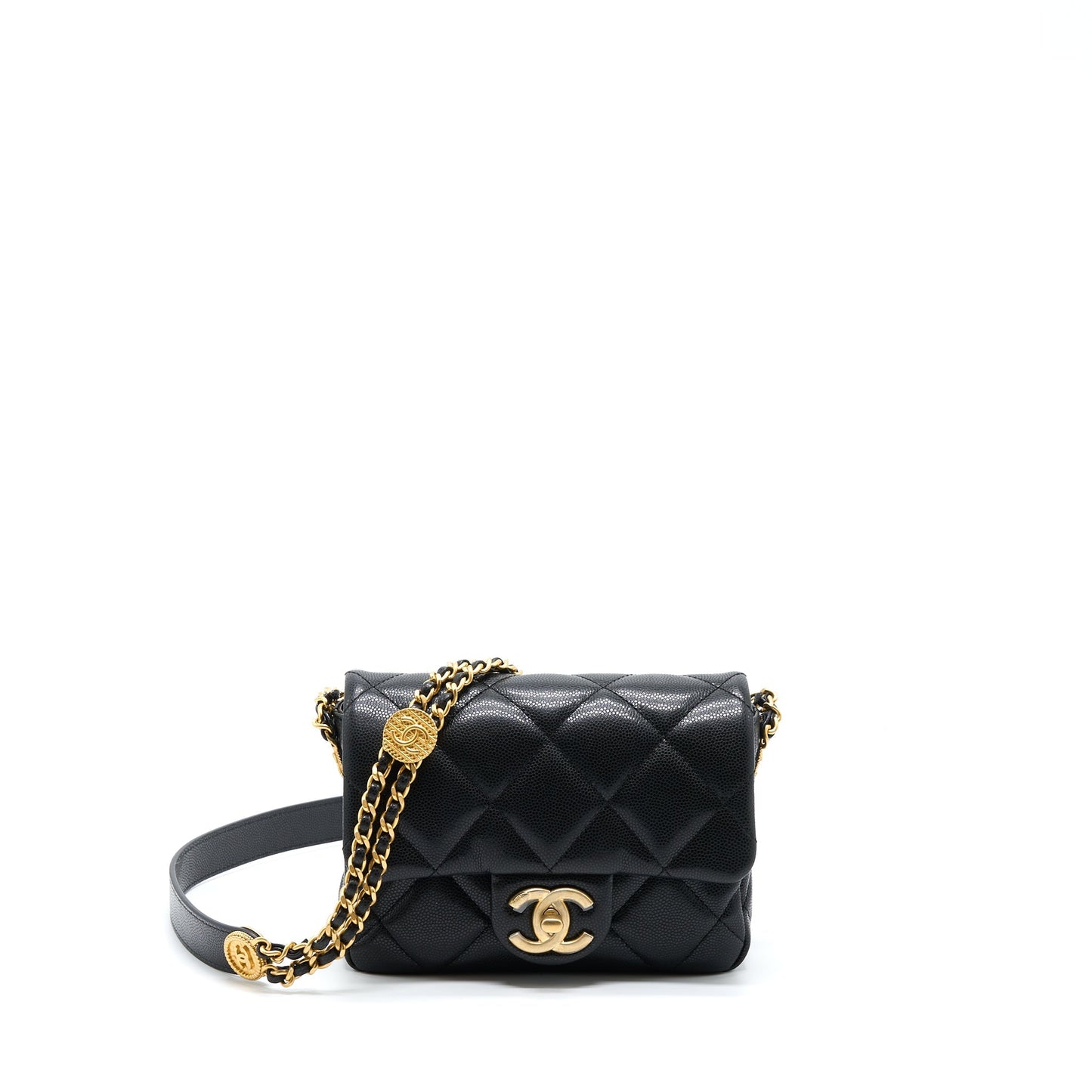 Chanel 22A Square Flap Caviar Brushed GHW Black Shoulder Bag
