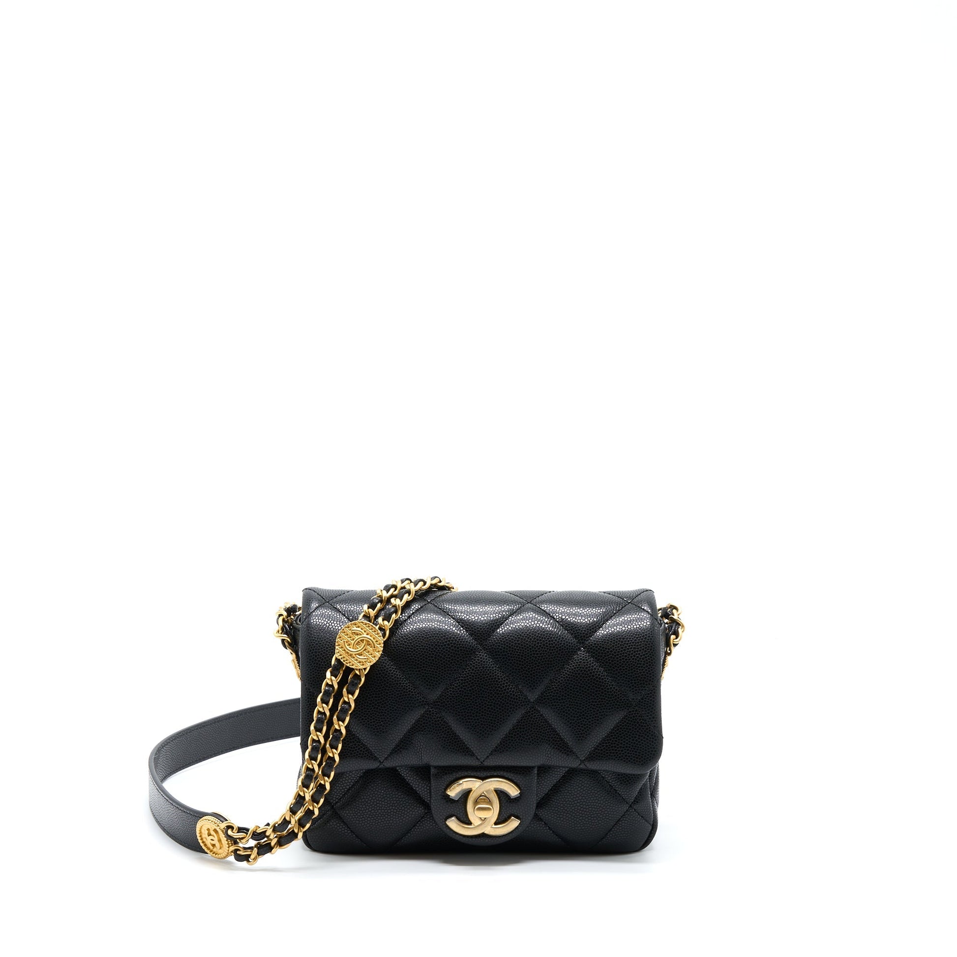 Chanel 22A Square Flap Caviar Brushed GHW Black Shoulder Bag