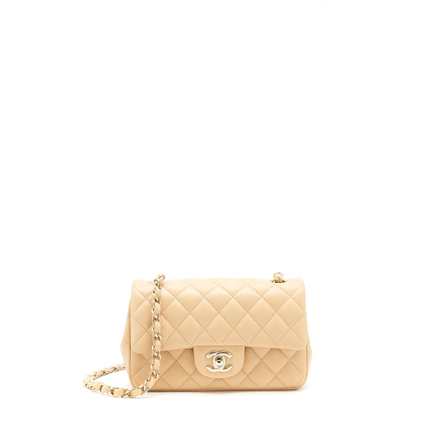 Chanel Rectangular Lambskin Light LGHW microchip Beige Mini Bag