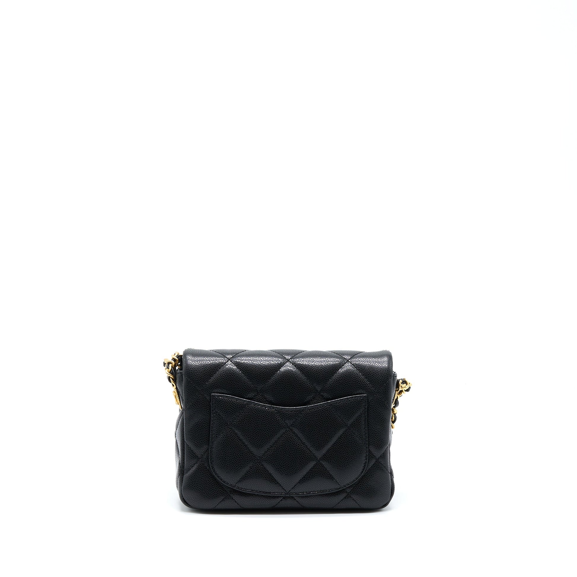 Chanel 22A Square Flap Caviar Brushed GHW Black Shoulder Bag
