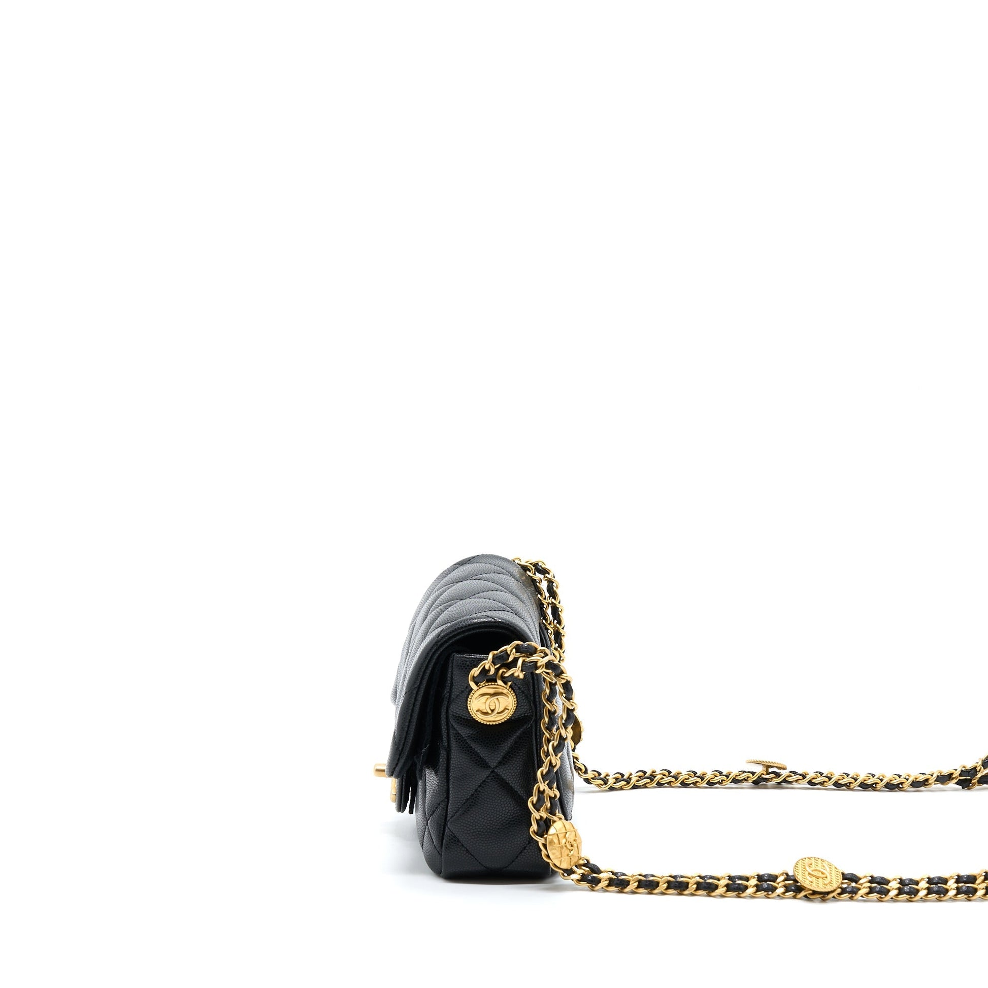Chanel 22A Square Flap Caviar Brushed GHW Black Shoulder Bag