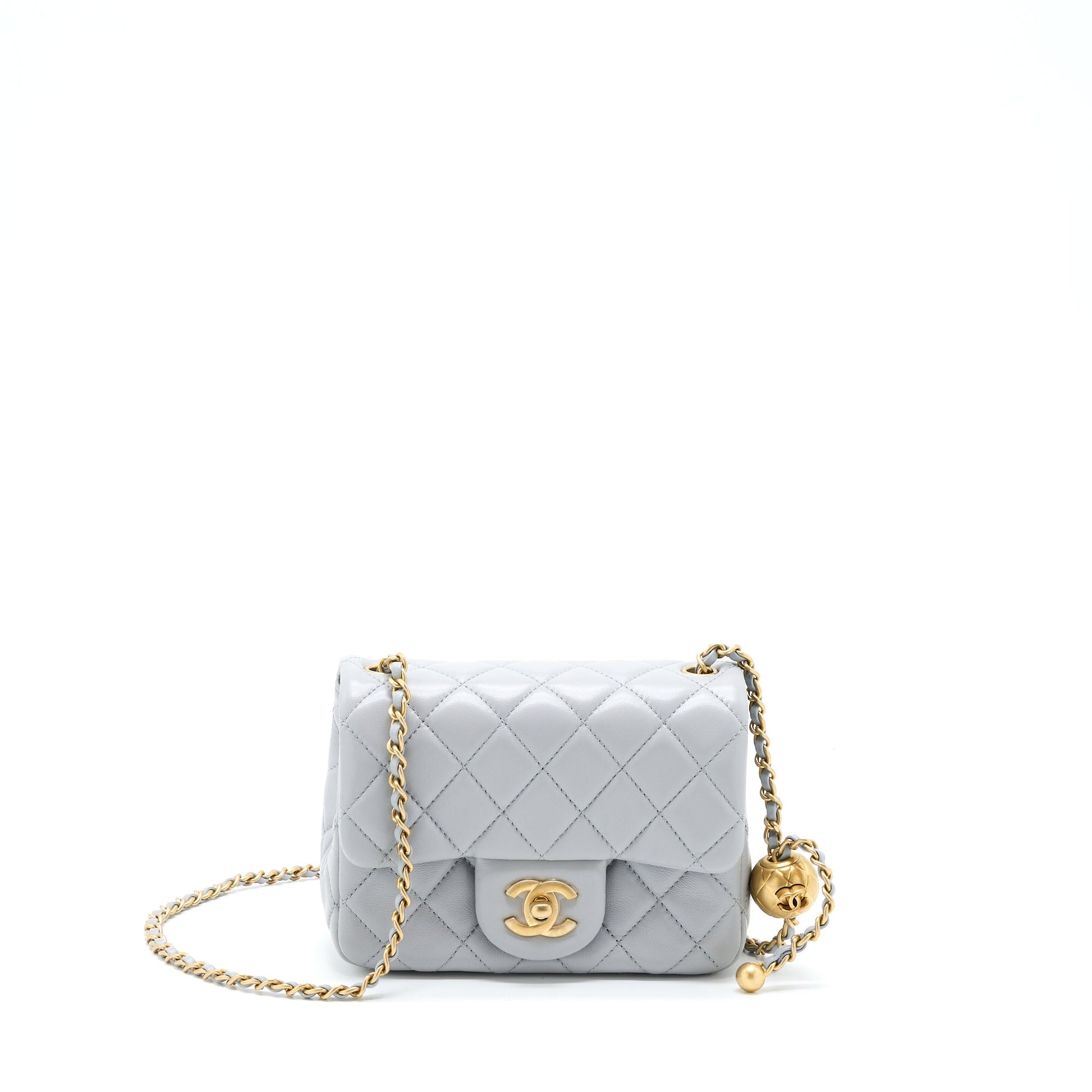 Chanel Pearl Crush Square Flap Lambskin GHW Grey Shoulder Bag