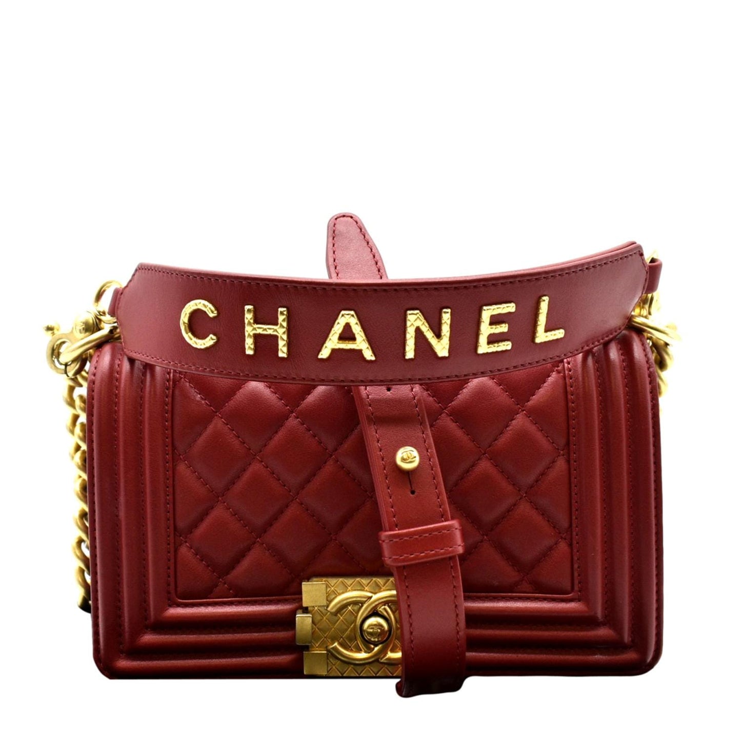 Chanel Boy Quilted Leather Red Travel Bag