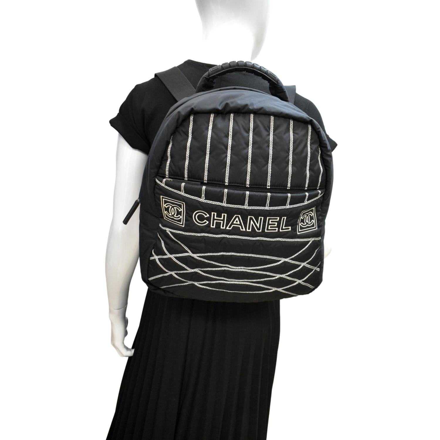Chanel Rucksack Sports Line Nylon Backpack Black Travel Bag
