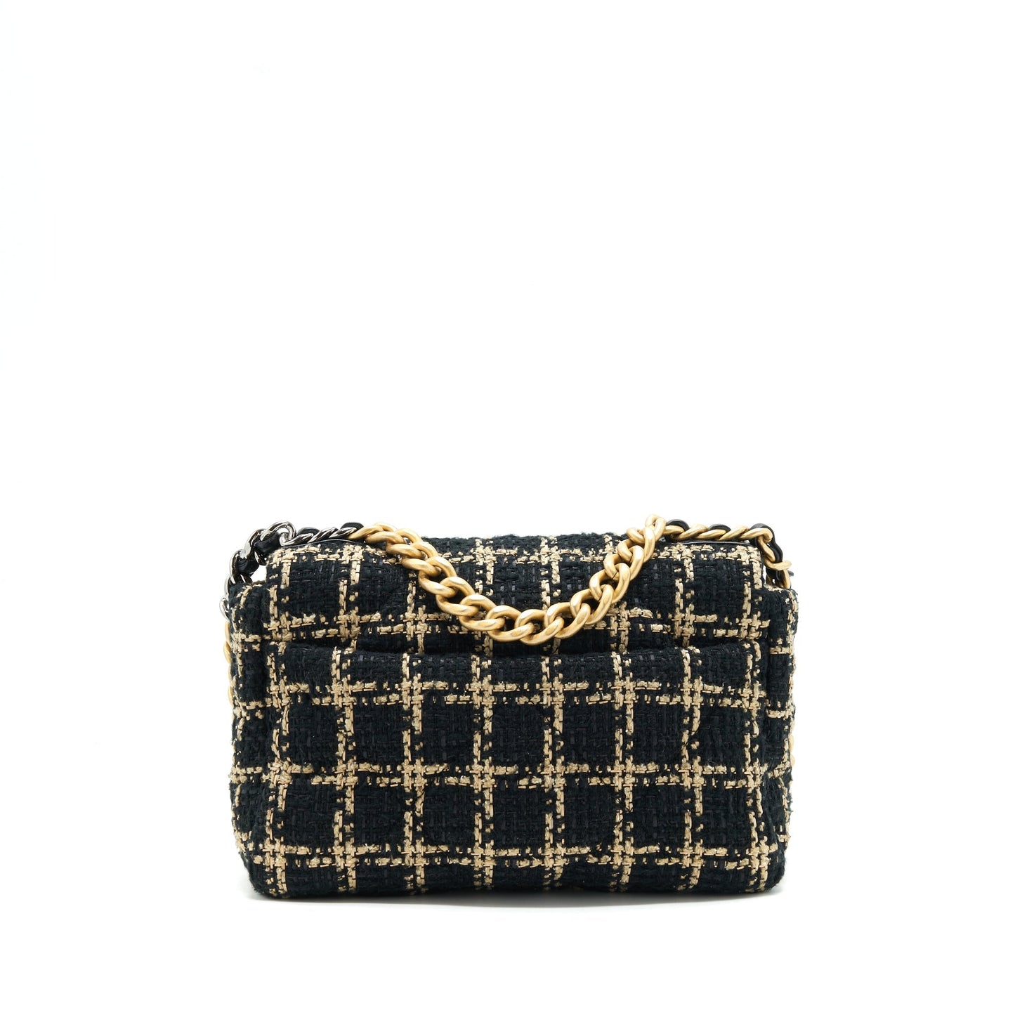 Chanel Tweed 19 Flap hardware Black Gold Silver Small Shoulder Bag
