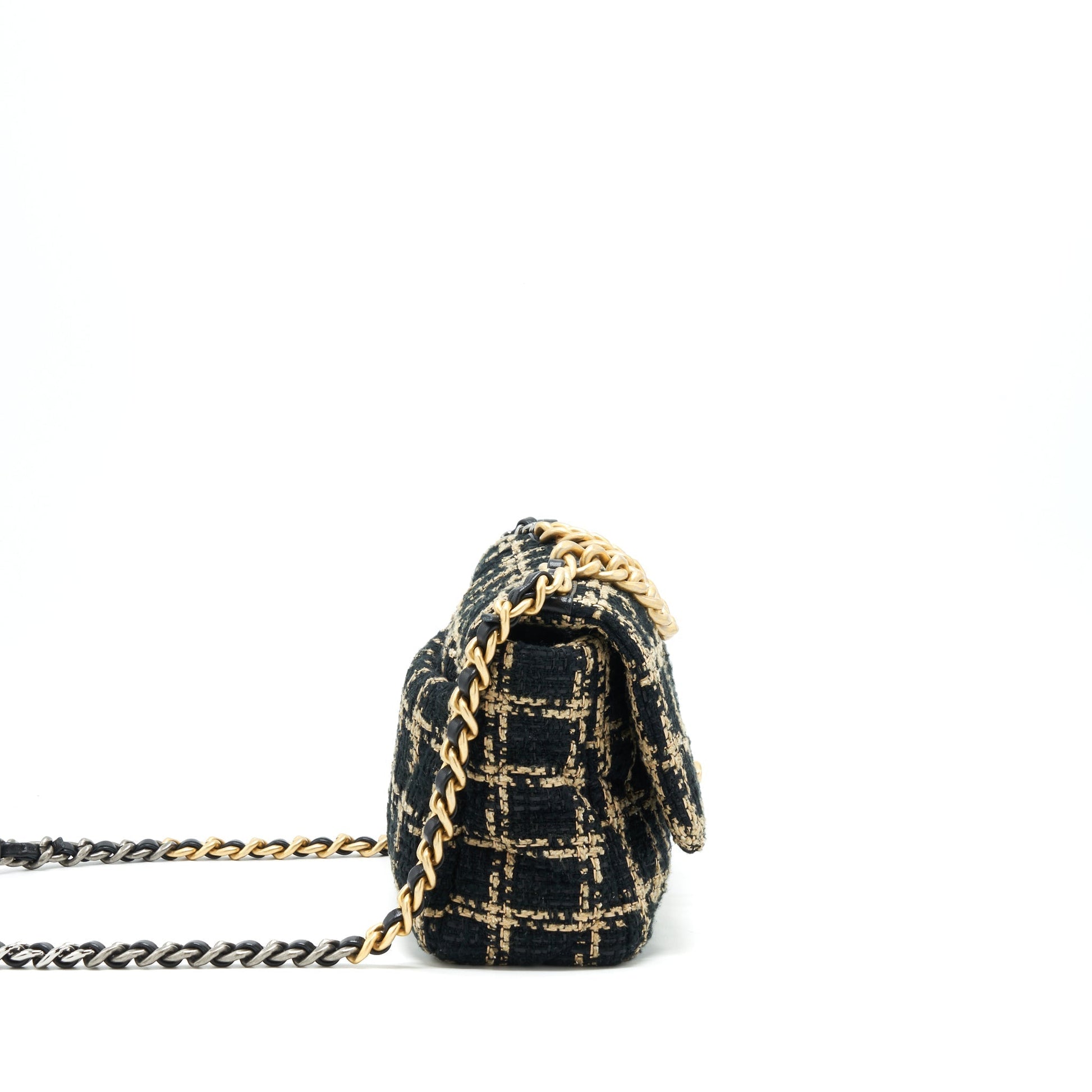 Chanel Tweed 19 Flap hardware Black Gold Silver Small Shoulder Bag