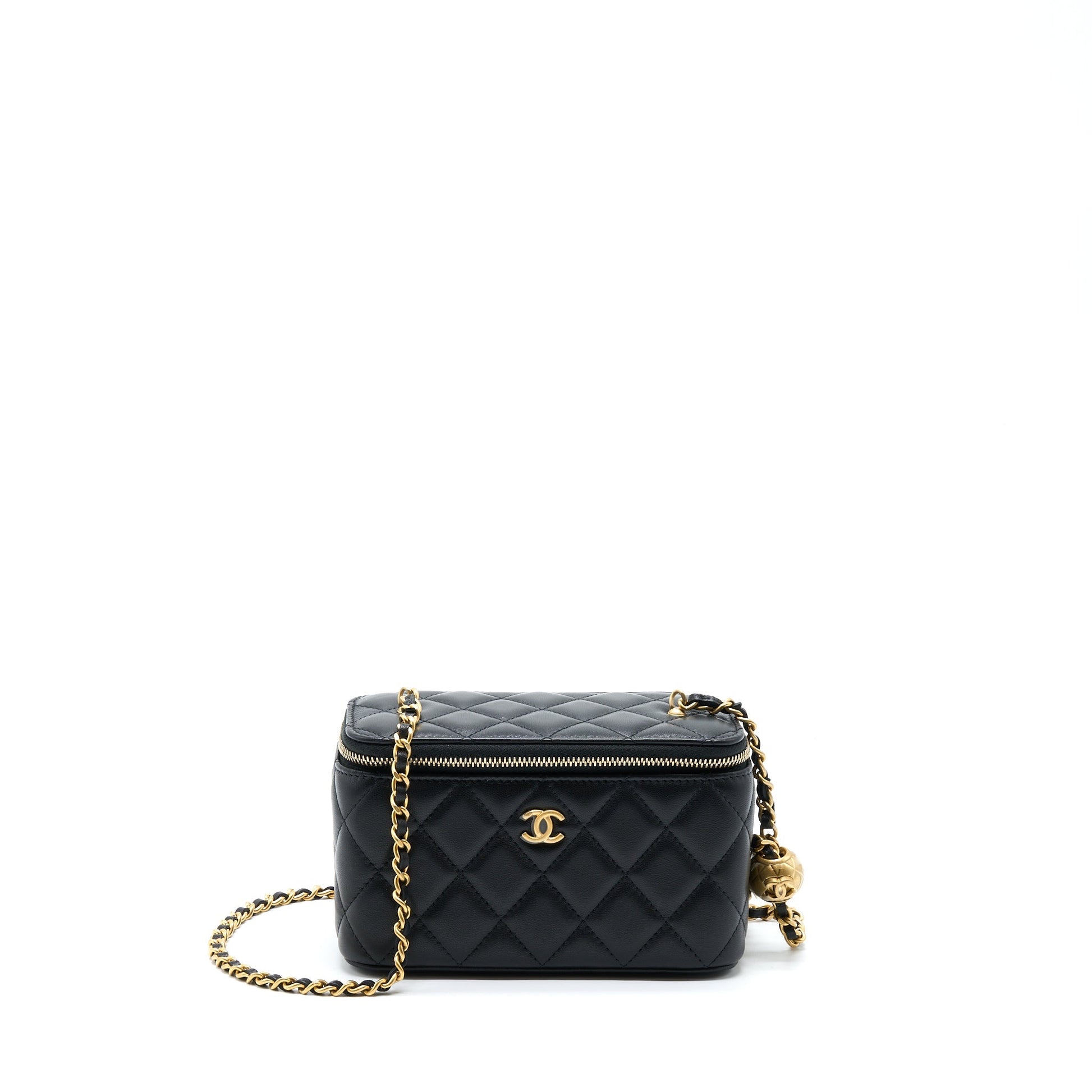 Chanel Pearl Crush Long Vanity Lambskin GHW Black Handbag