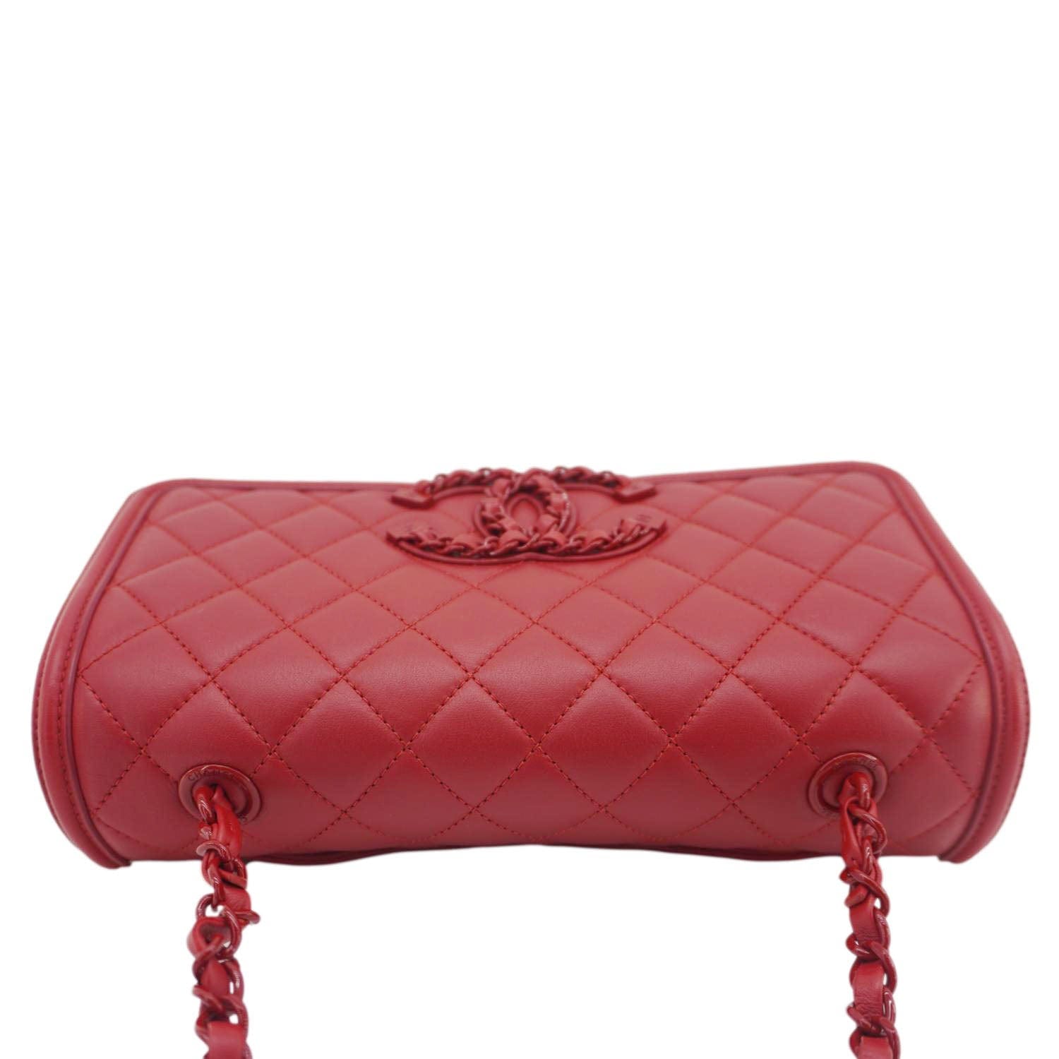 Chanel CC Filigree Flap Caviar Leather Red Travel Bag