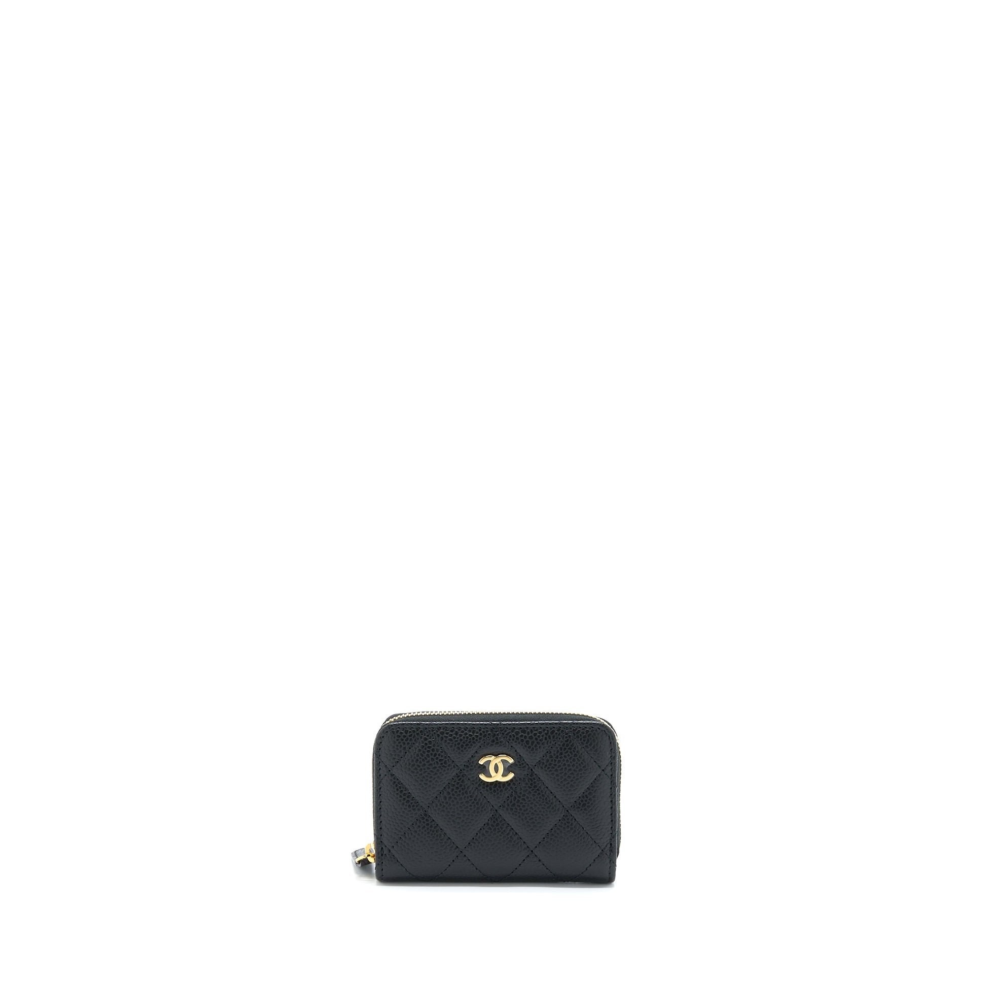 Chanel Zip Card Holder Caviar GHW Black Small Wallet Case