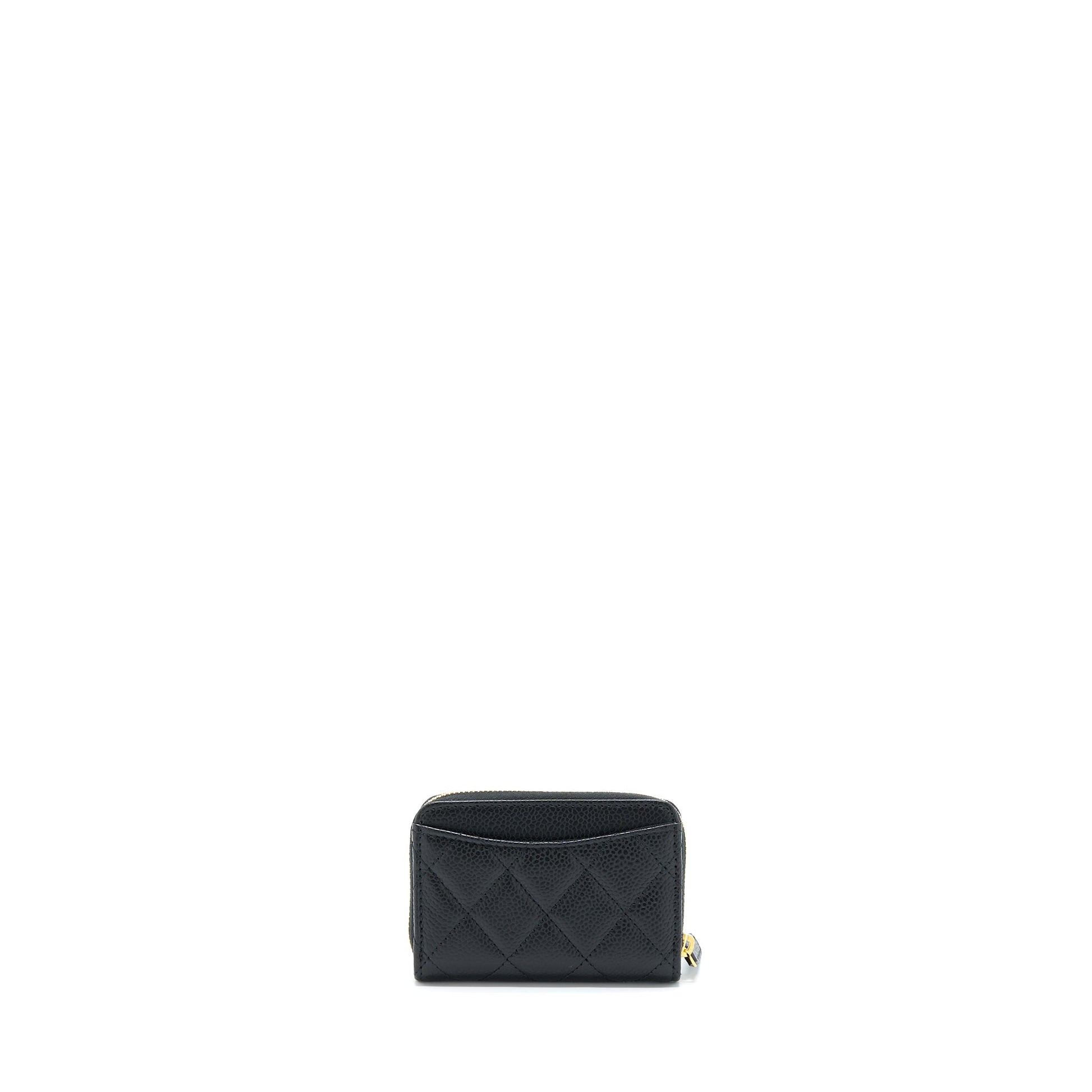 Chanel Zip Card Holder Caviar GHW Black Small Wallet Case
