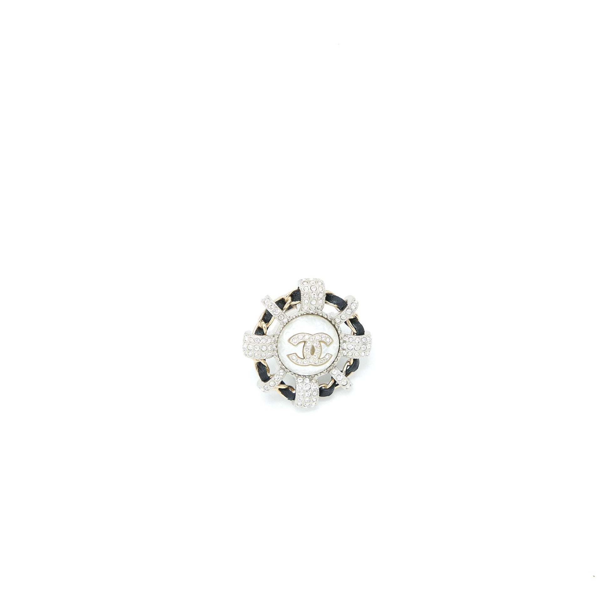 Chanel Round CC Logo Crystal Brooch Light Gold Leather Handbag