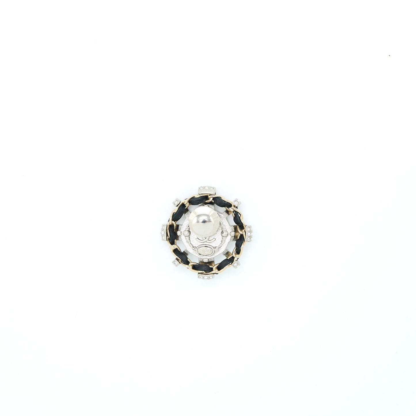 Chanel Round CC Logo Crystal Brooch Light Gold Leather Handbag