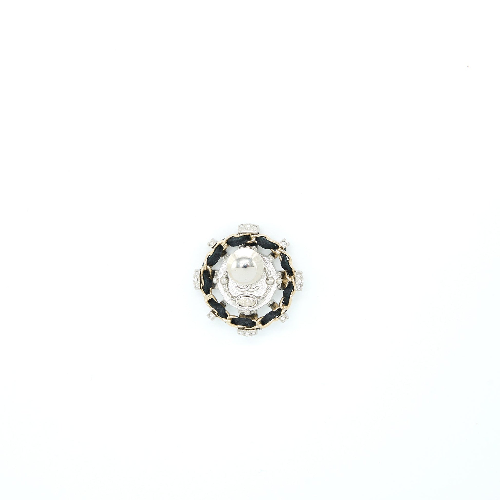 Chanel Round CC Logo Crystal Brooch Light Gold Leather Handbag