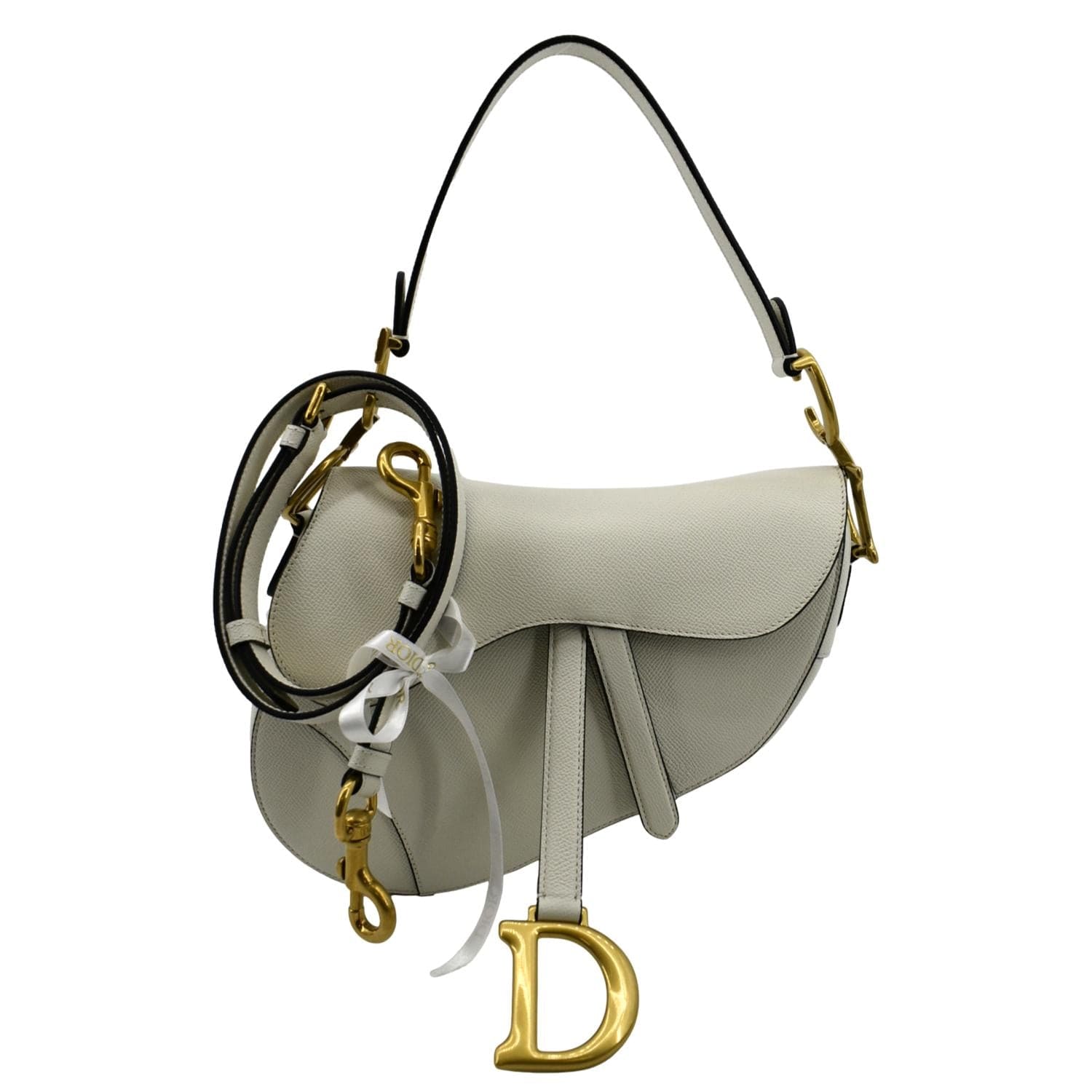 Dior Saddle Grained Calfskin Shoulder Bag Ivory Leather