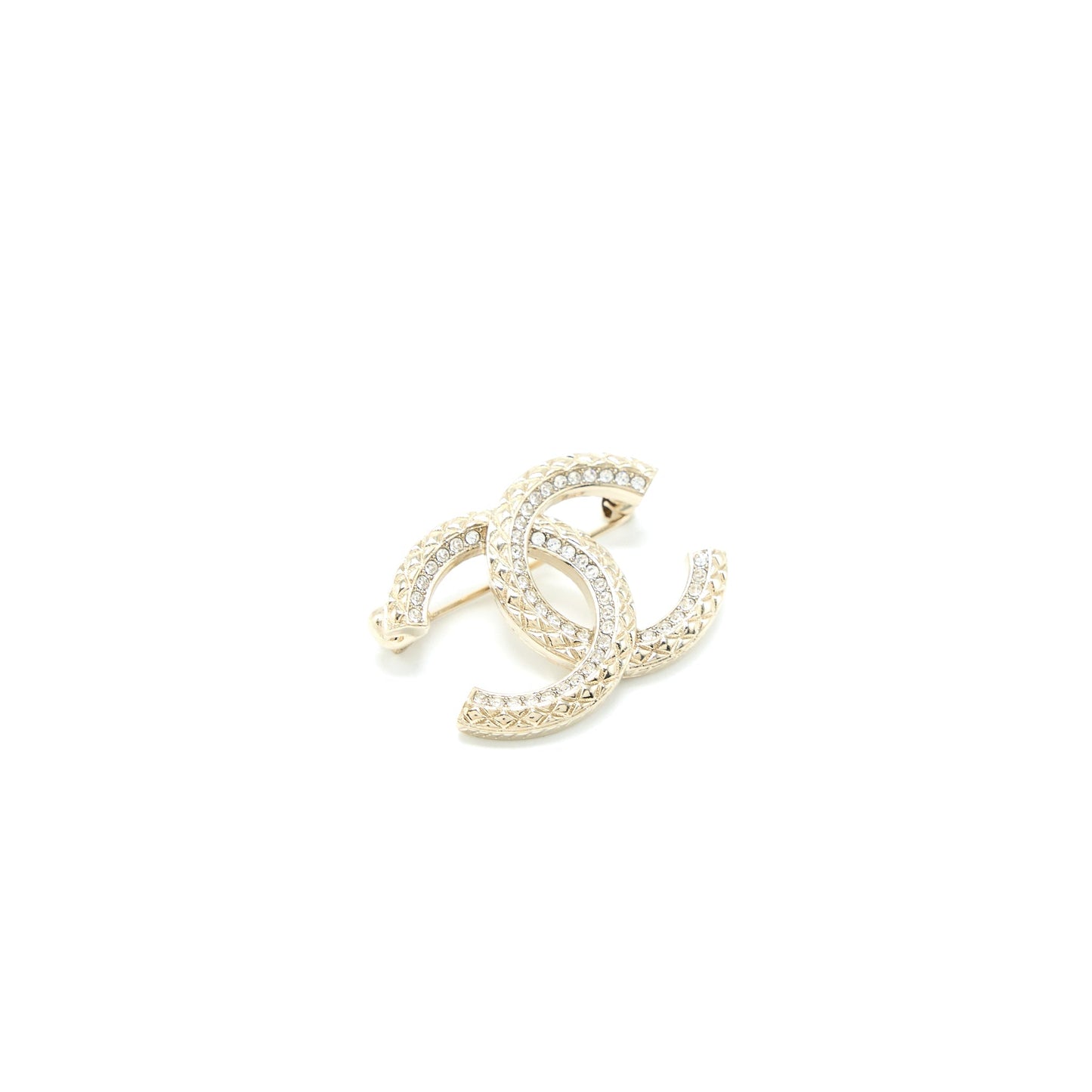 Chanel Detailed CC Logo Brooch Crystal Light Gold Handbag Gold Tone