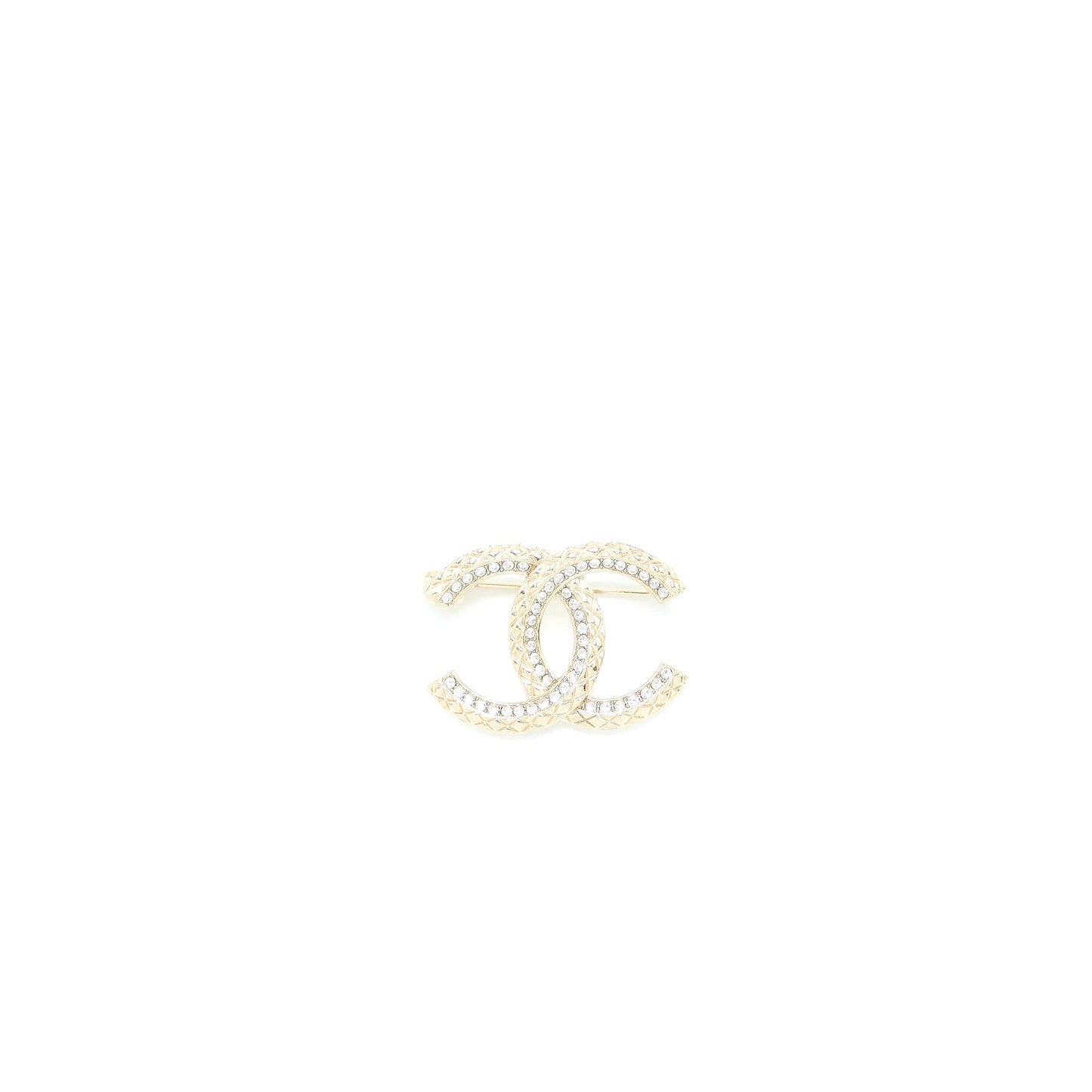 Chanel Detailed CC Logo Brooch Crystal Light Gold Handbag Gold Tone