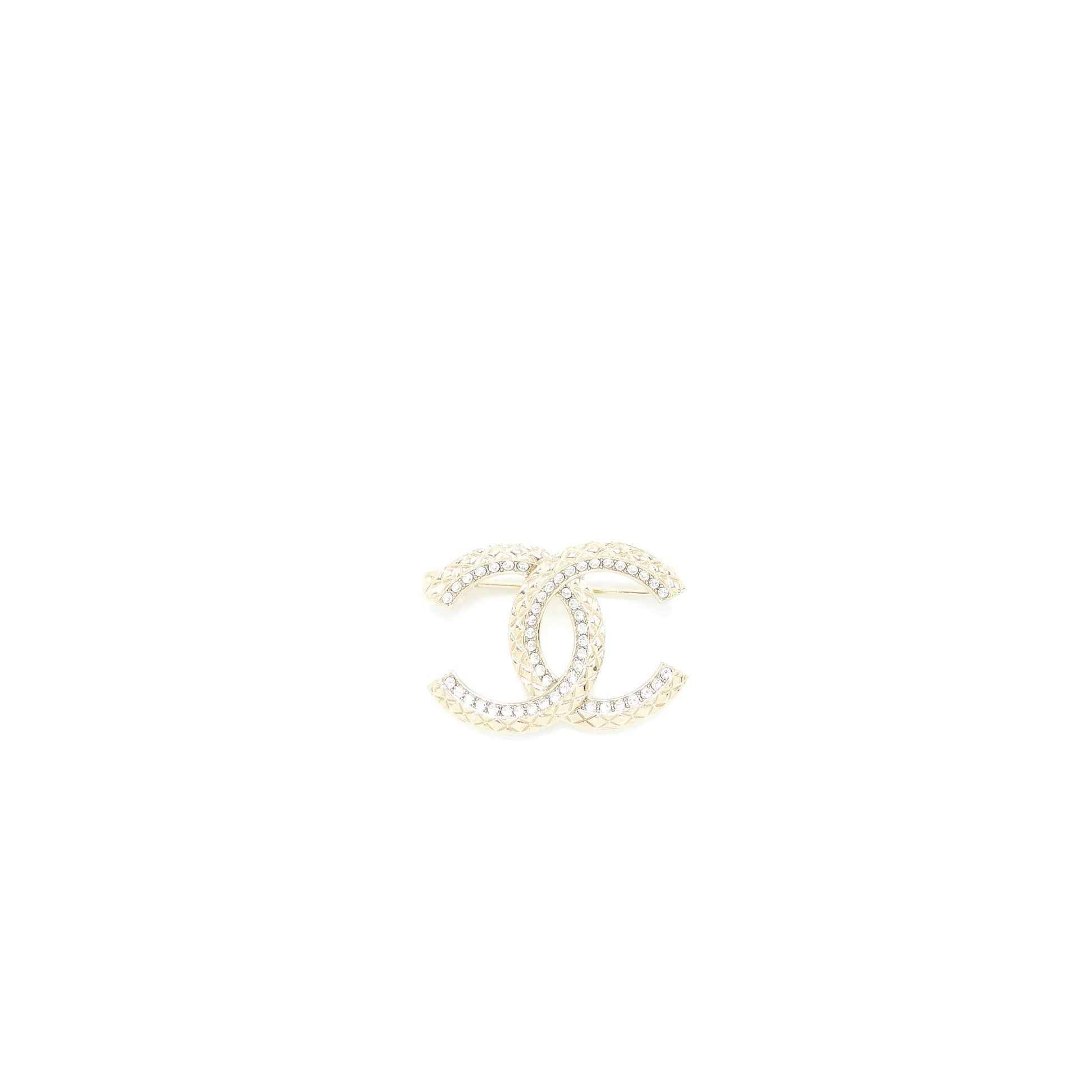 Chanel Detailed CC Logo Brooch Crystal Light Gold Handbag Gold Tone
