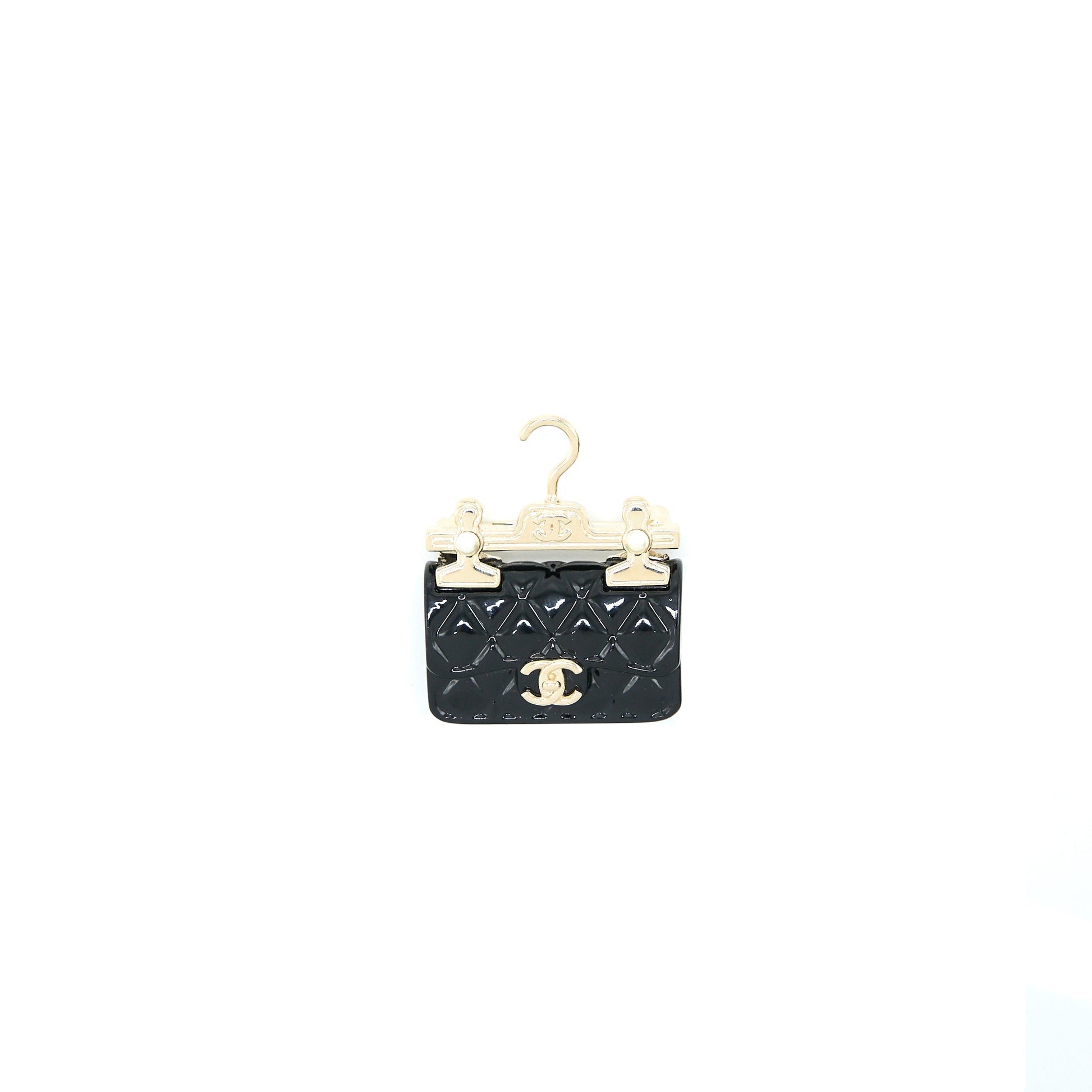 Chanel 23C Resin Classic Flap Brooch Light Black Gold Handbag