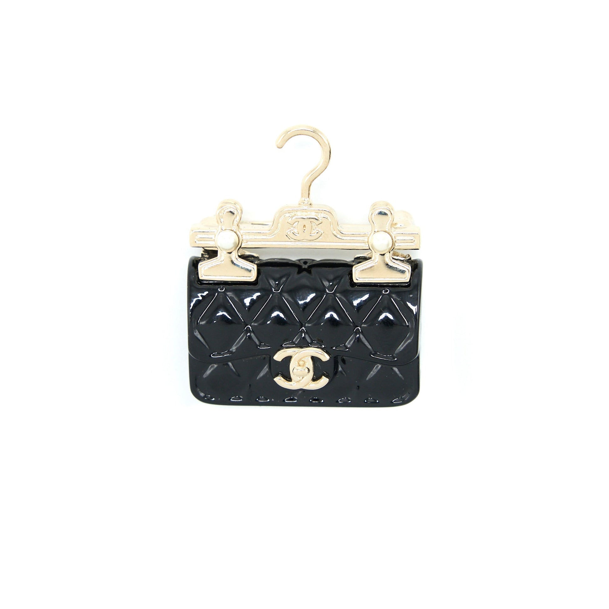 Chanel 23C Resin Classic Flap Brooch Light Black Gold Handbag