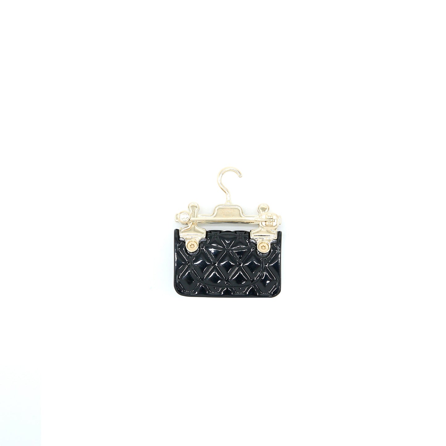 Chanel 23C Resin Classic Flap Brooch Light Black Gold Handbag