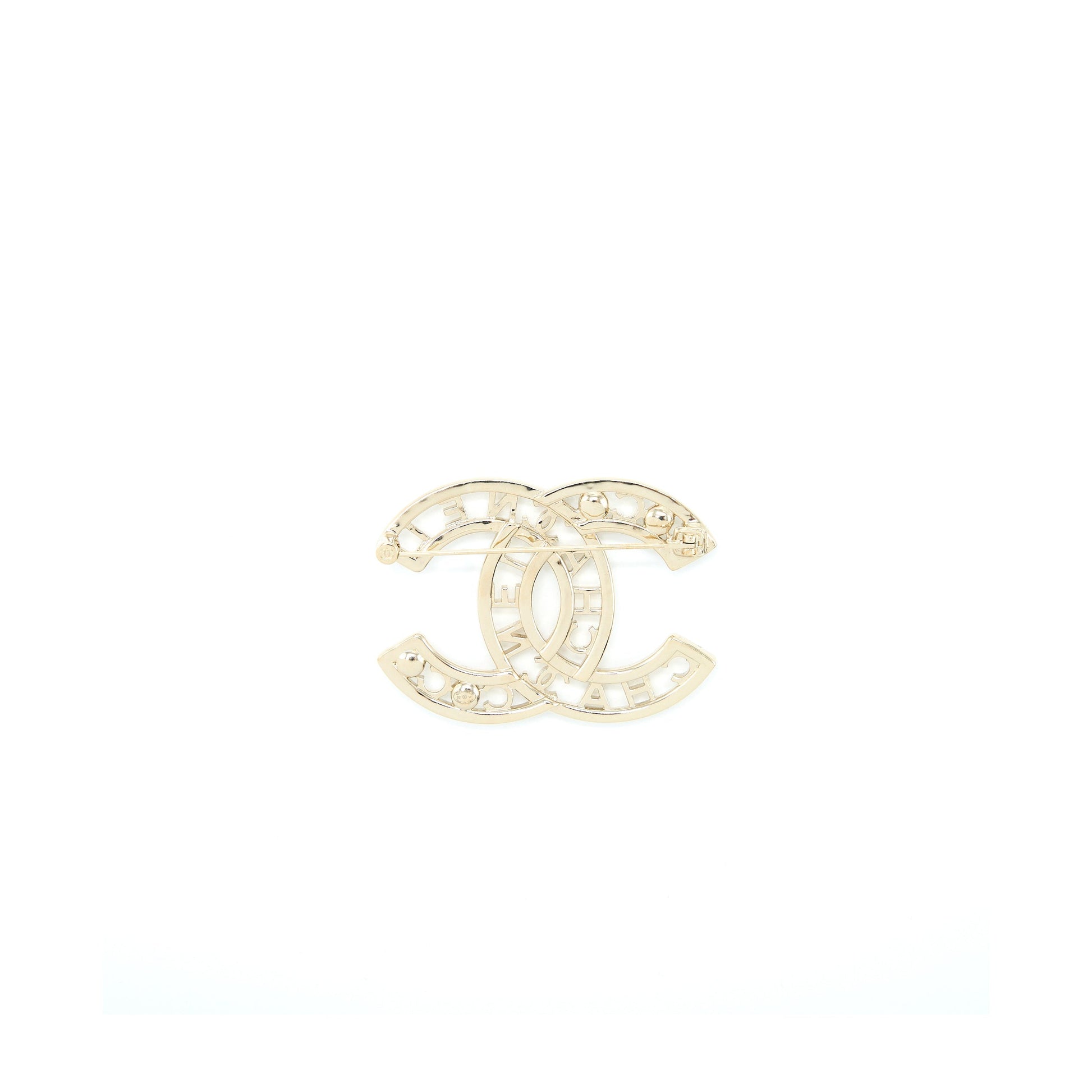 Chanel Model CC Logo Crystal Pearl Brooch Gold Handbag