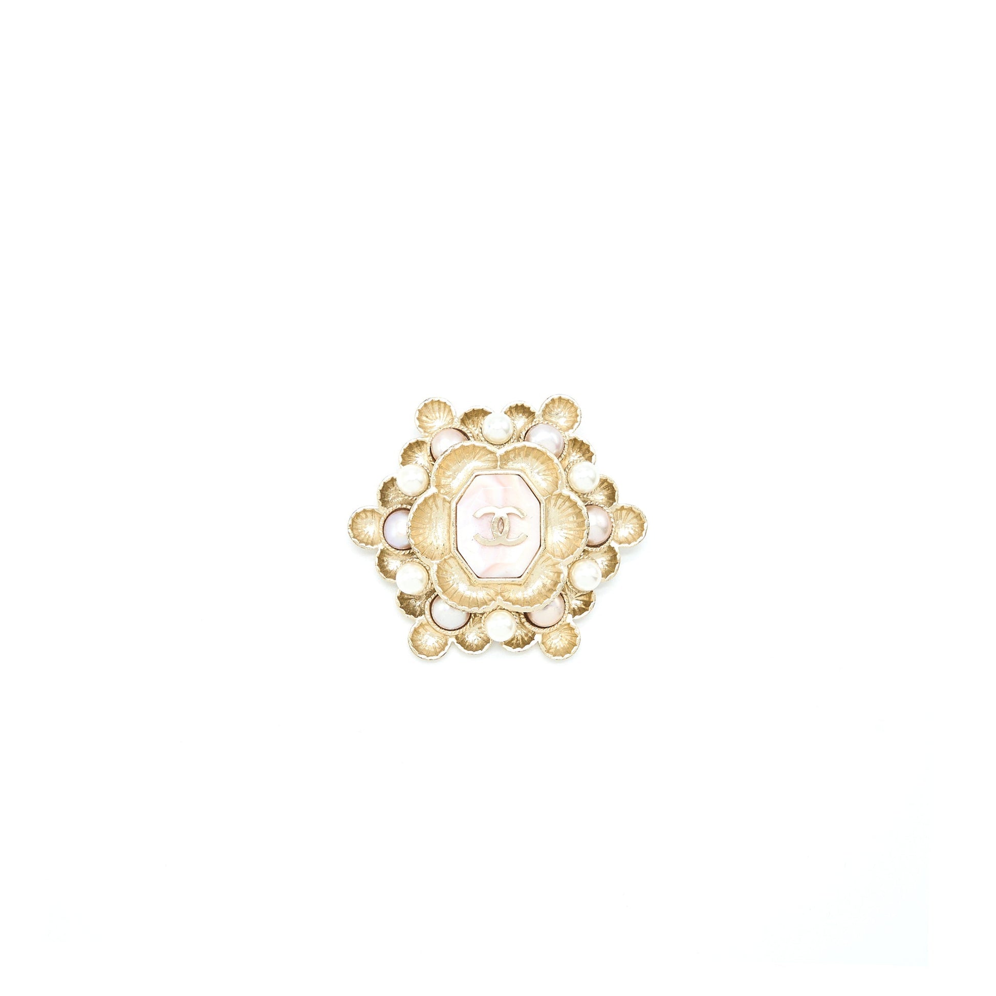 Chanel Camellia Pearl CC Logo Brooch Light Gold Handbag