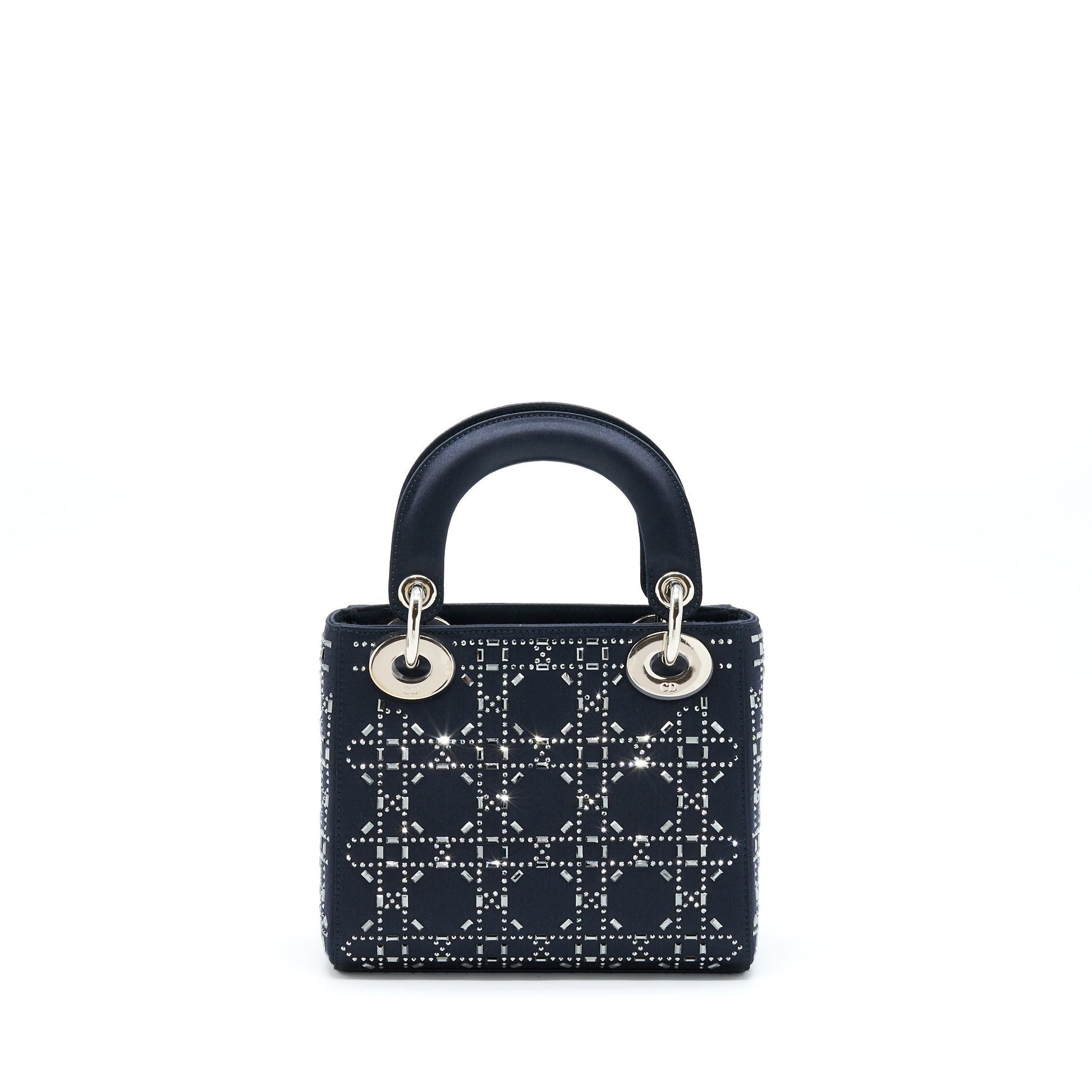 Dior Lady Crystal Cannage Dark Handbag Satin Blue Travel Bag