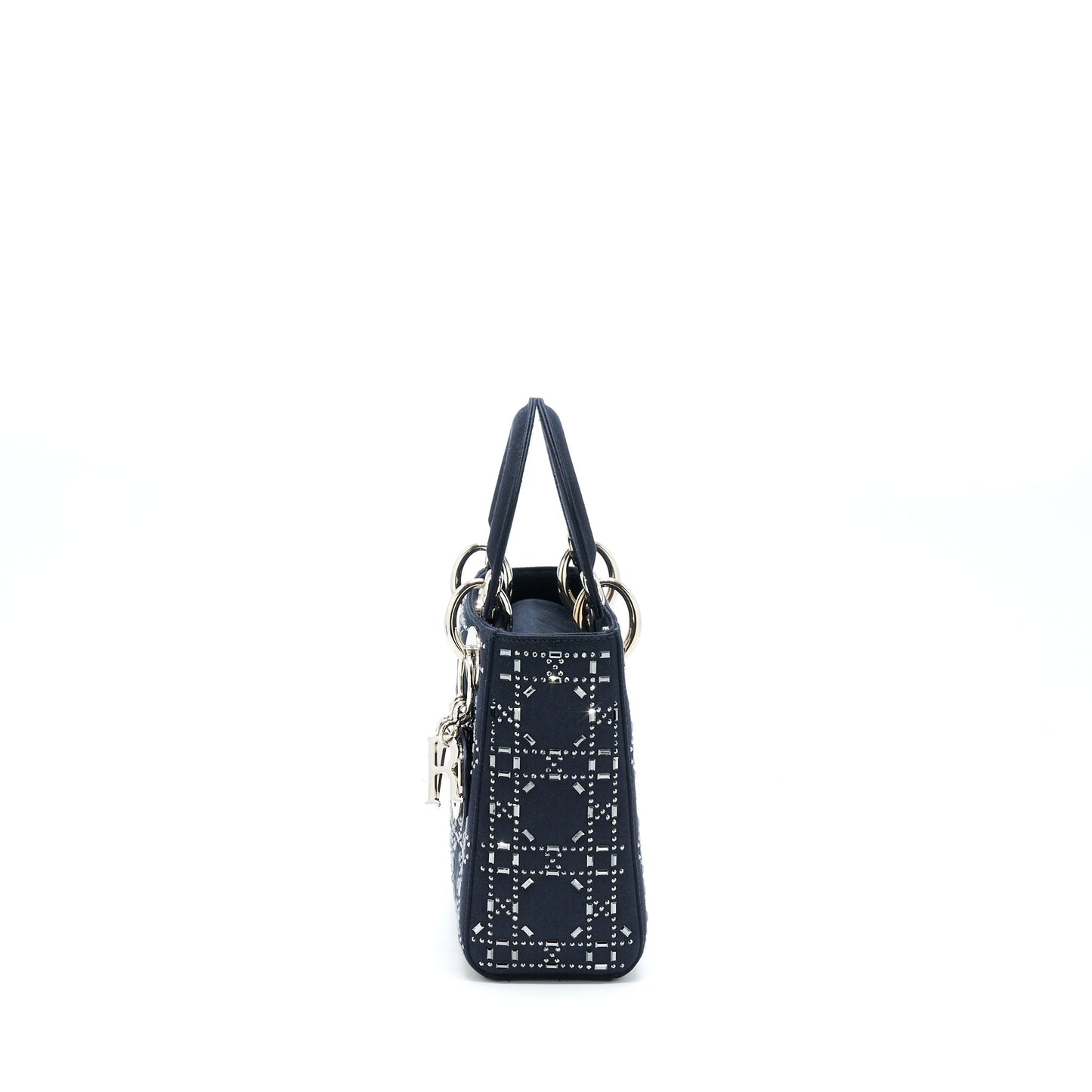 Dior Lady Crystal Cannage Dark Handbag Satin Blue Travel Bag