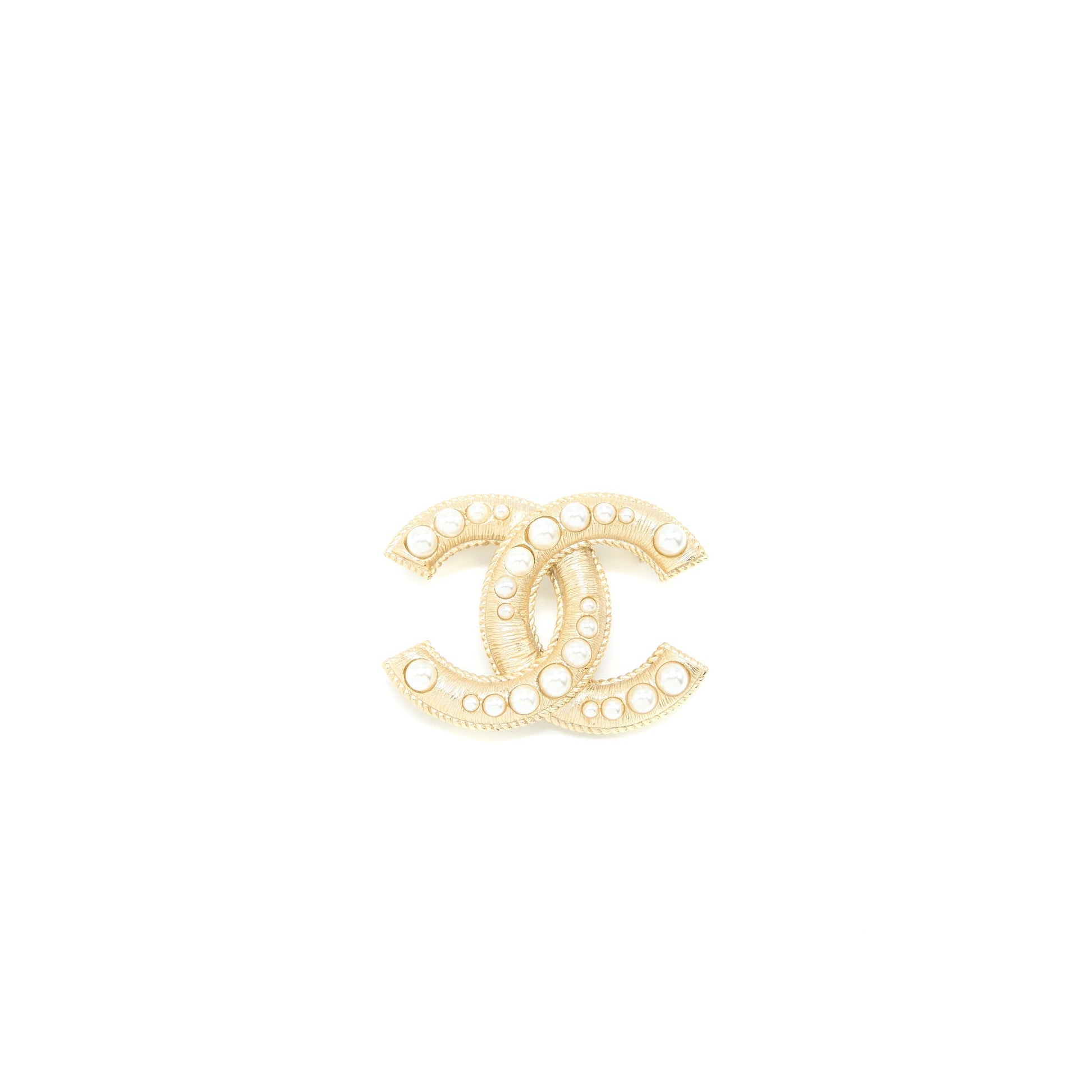 Chanel CC Logo Pearl Brooch Light Tone Gold Handbag Gold Tone