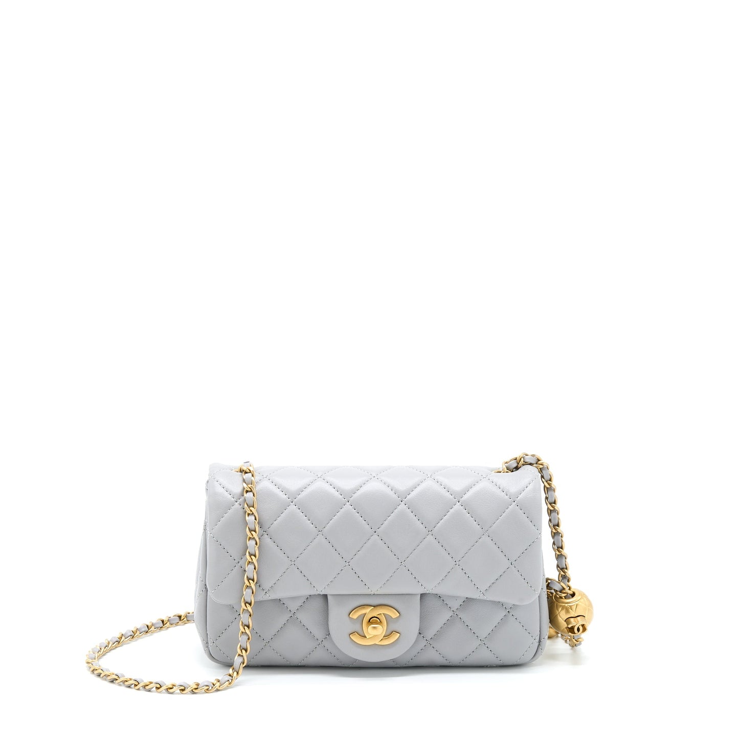 Chanel 21B Pearl Crush Rectangular Flap Lambskin Grey Shoulder Bag