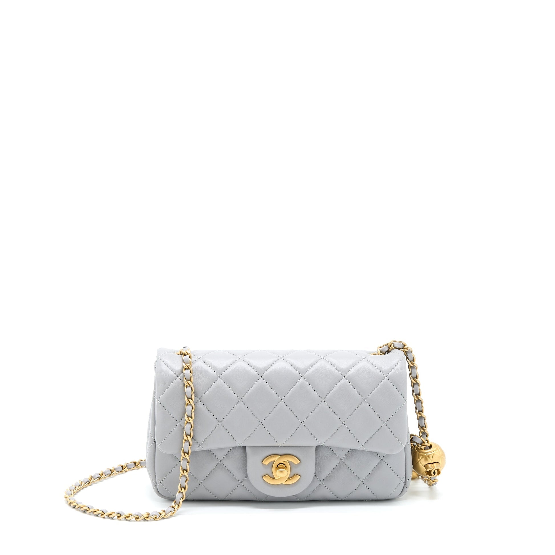 Chanel 21B Pearl Crush Rectangular Flap Lambskin Grey Shoulder Bag