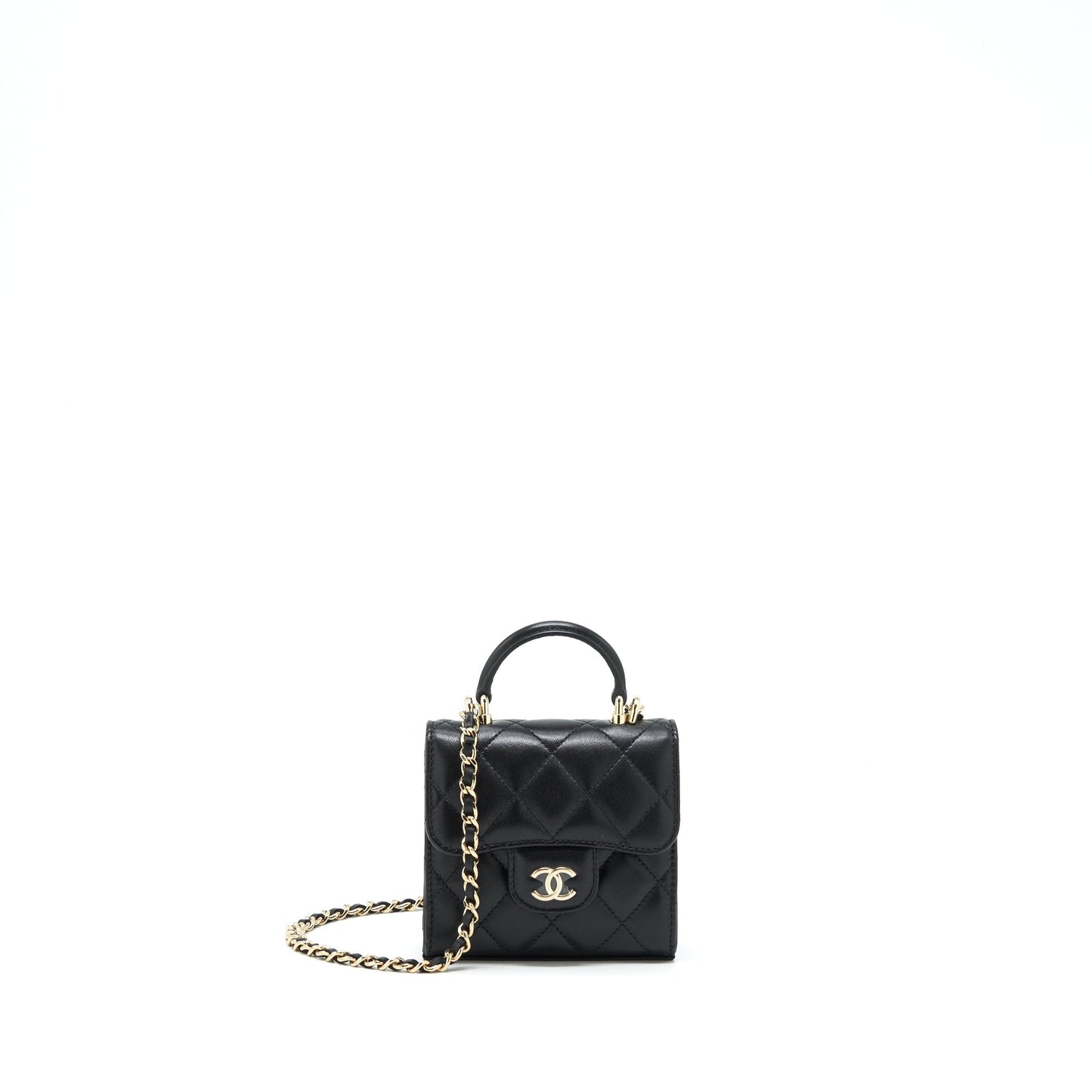 Chanel 22P Top Handle Flap Lambskin LGHW Black Shoulder Bag