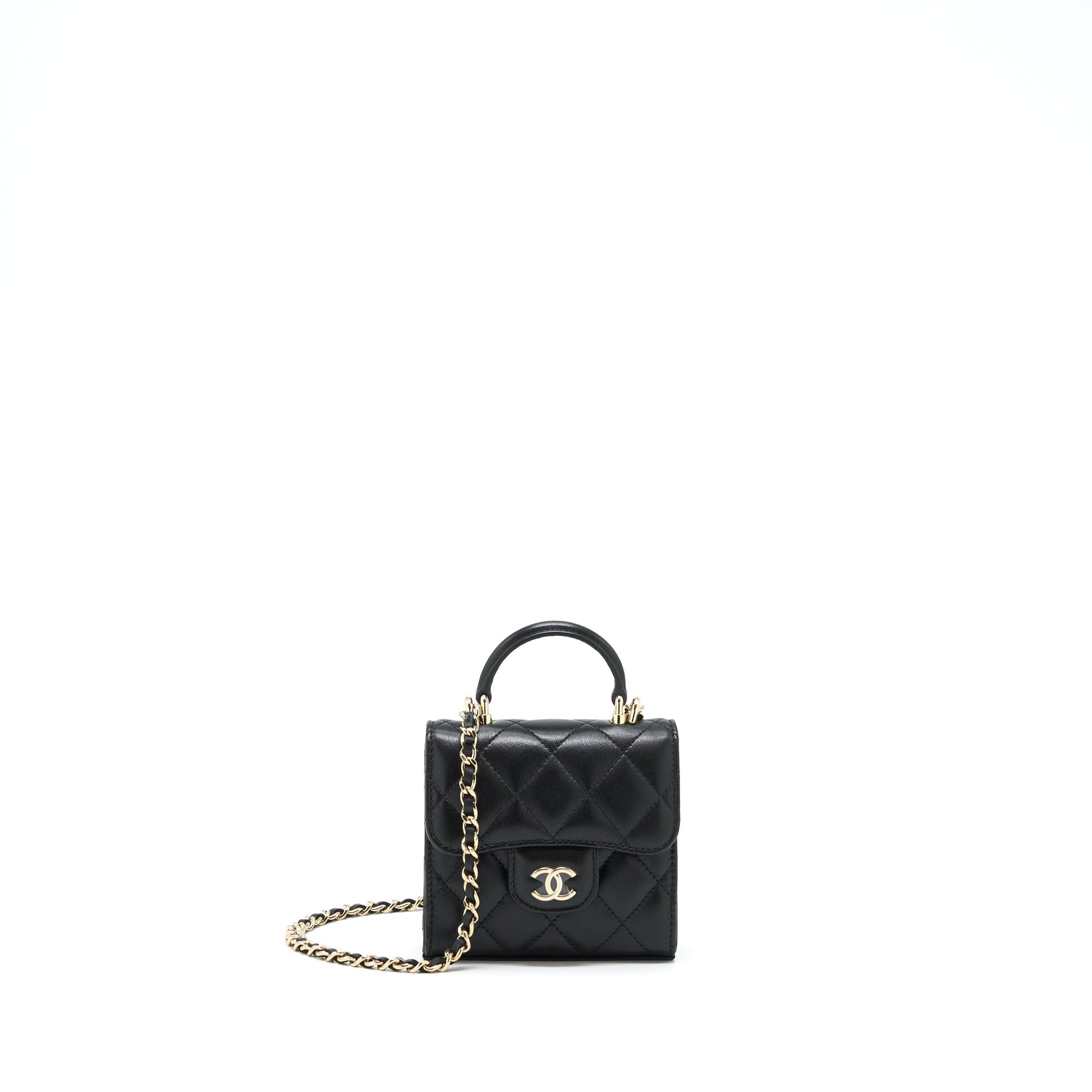 Chanel 22P Top Handle Flap Lambskin LGHW Black Shoulder Bag
